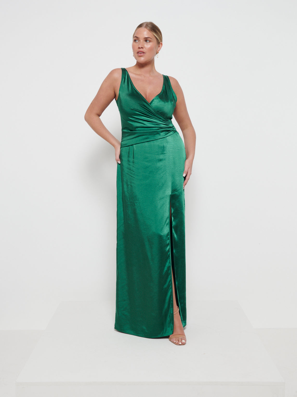 Esmee Wrap Maxi Bridesmaid Dress - Matte Emerald, 14