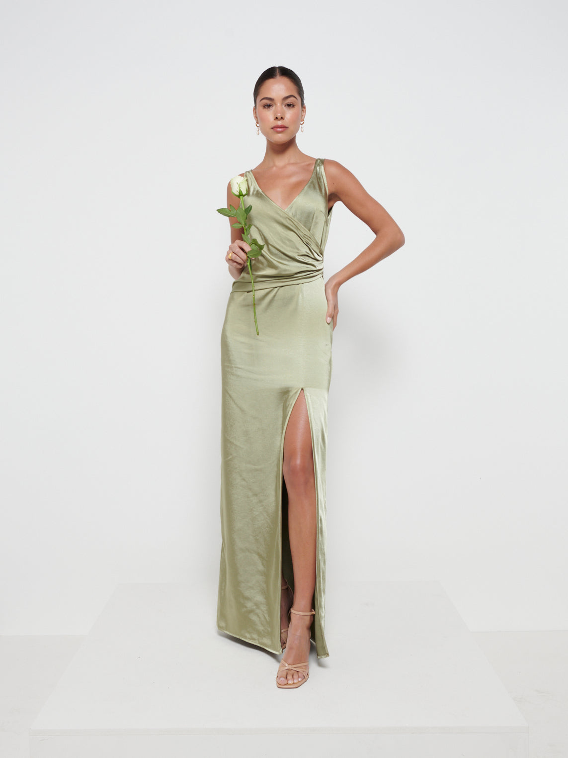 Esmee Wrap Maxi Bridesmaid Dress - Matte Olive, 12