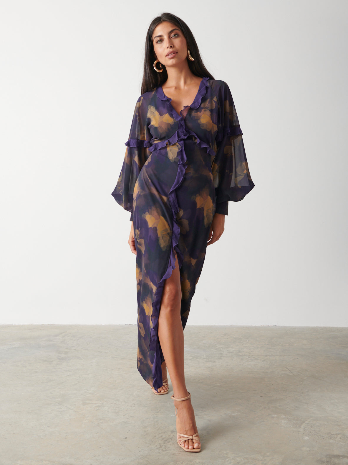 Francesca Frill Maxi Dress - Dark Amethyst & Saffron Floral, 10
