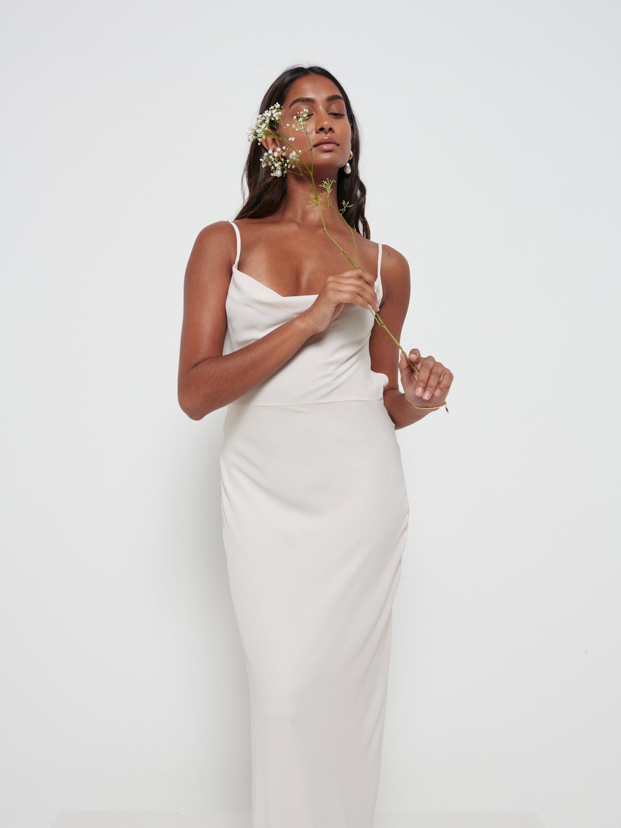 Amelia Crepe Maxi Bridesmaid Dress - Champagne – Pretty Lavish