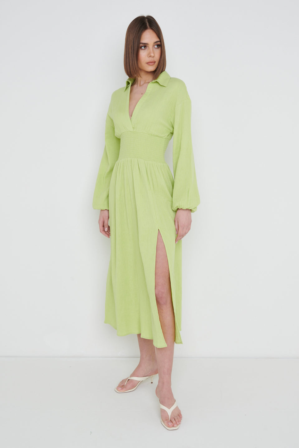 Loretta Shirred Midaxi - Apple Green, 8