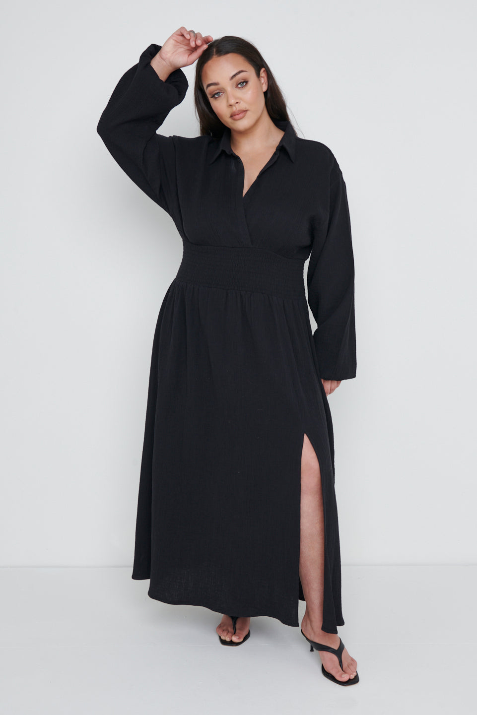 Loretta Shirred Midaxi Dress Curve - Black, 24