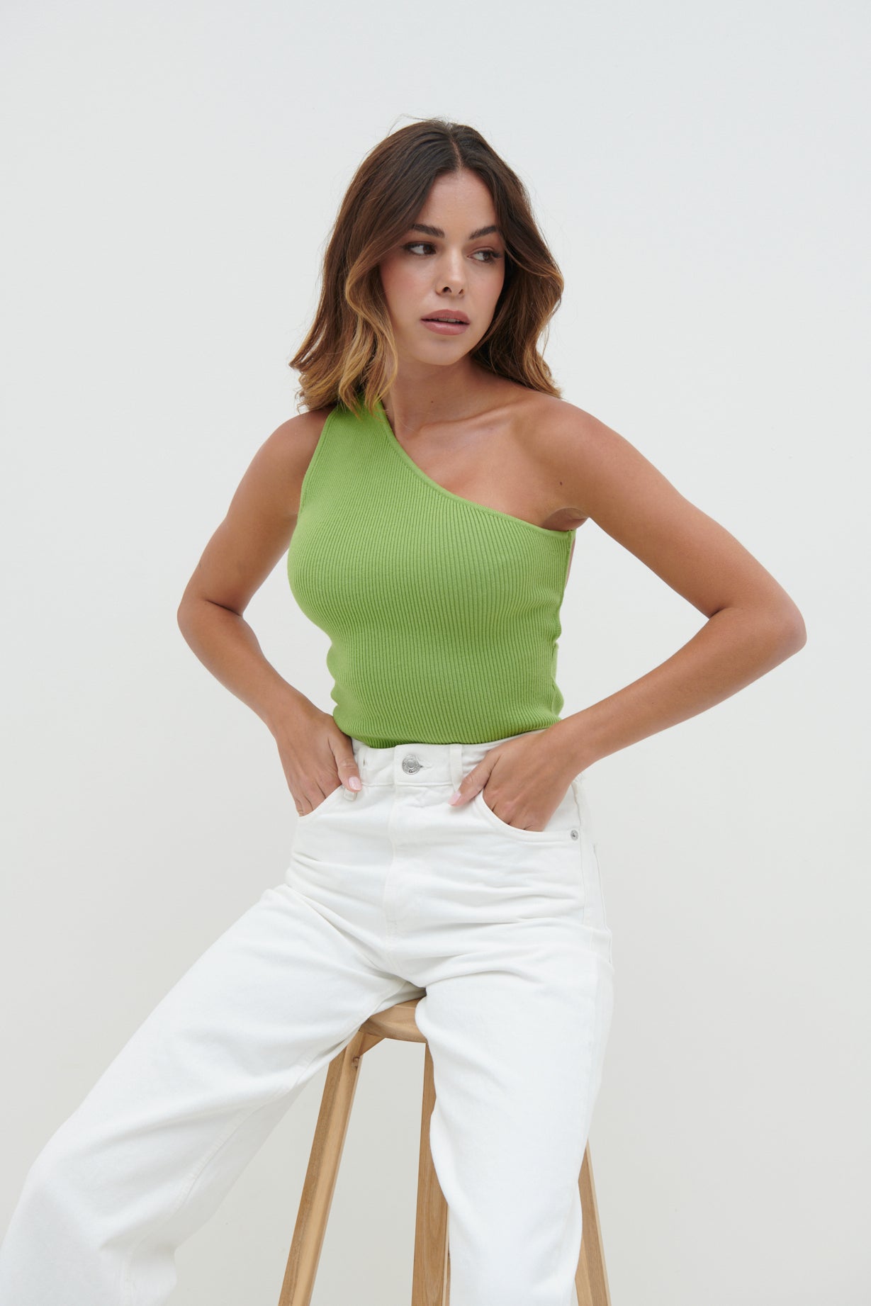 Mckay One Shoulder Knit Top - Lime Green, XS