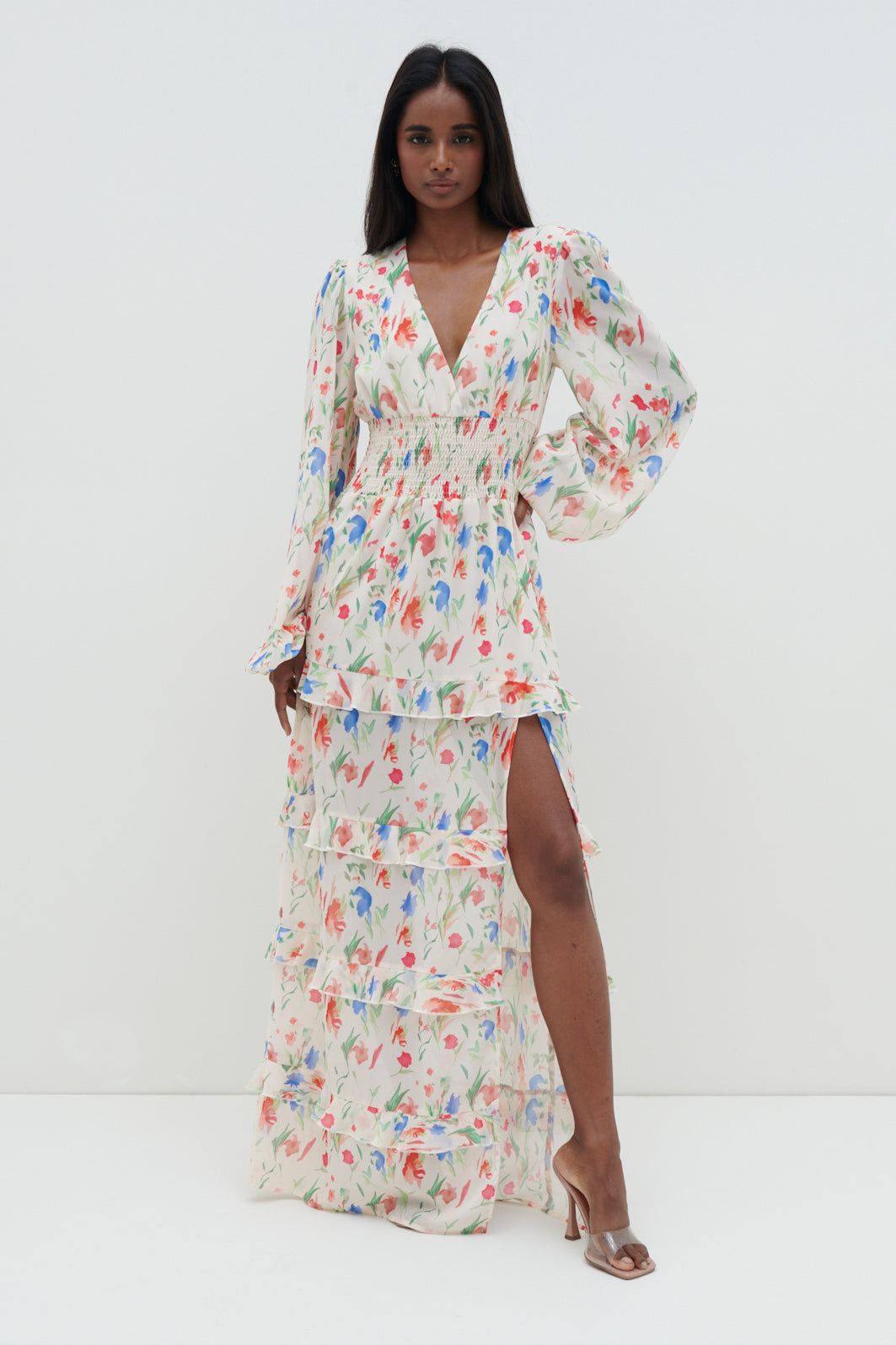 Rochelle Shirred Waist Maxi Dress - Dainty Floral, 12
