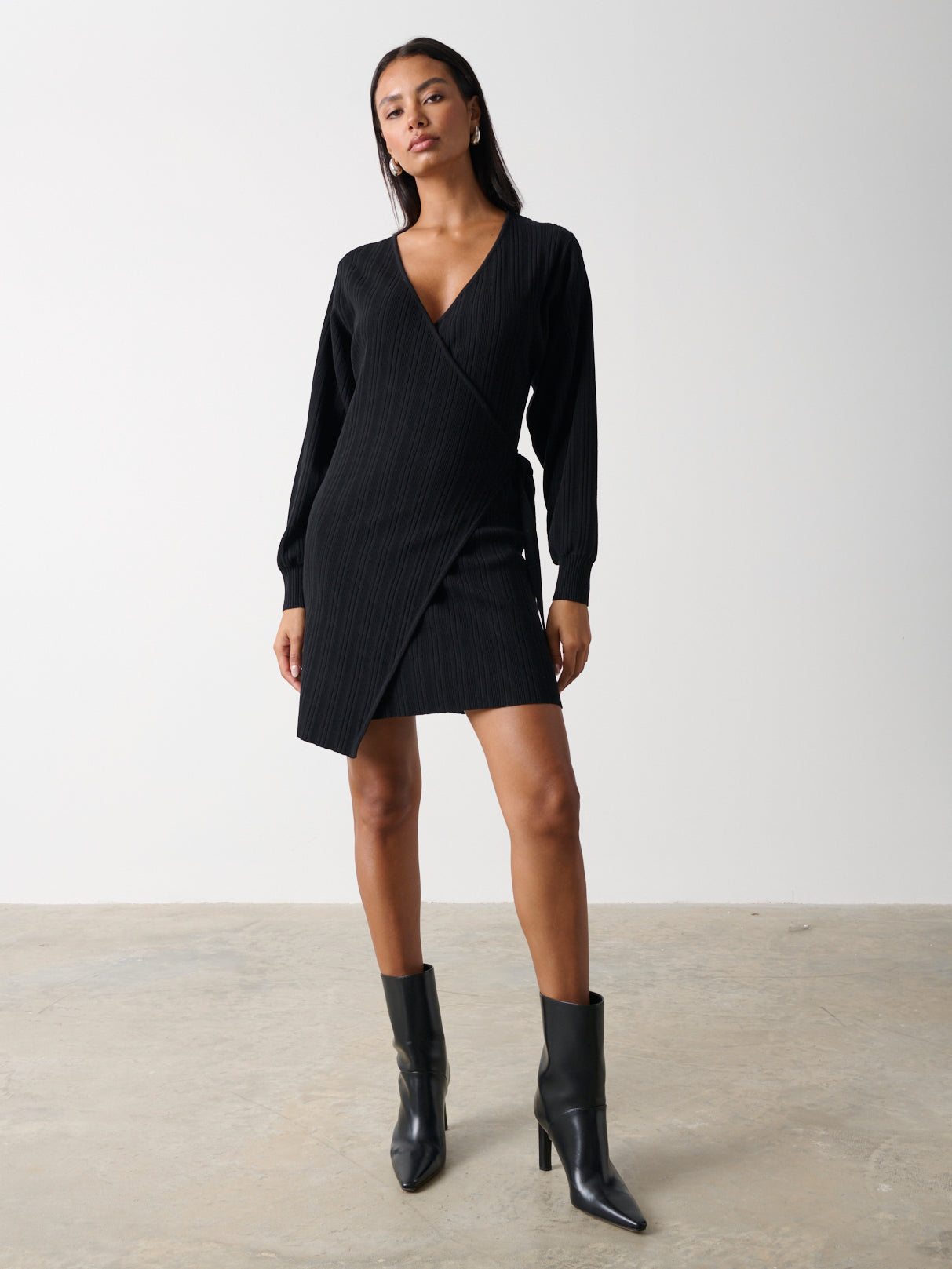 Shelby Mini Plisse Knit Dress - Black, XS