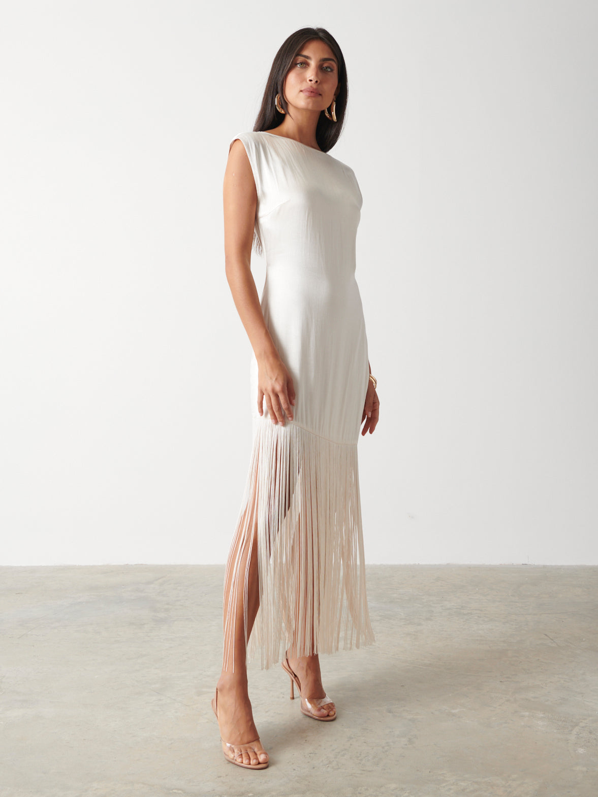 Sorelle Fringed Midaxi Dress - Oyster, 14