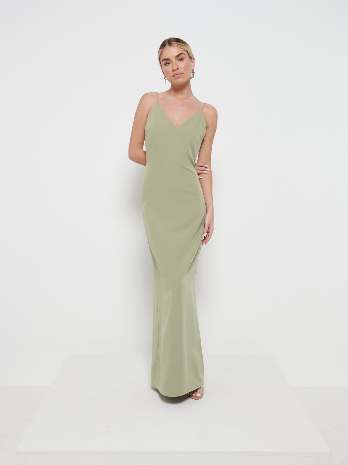 Tillie V-Neck Maxi Bridesmaid Dress - Olive, 12