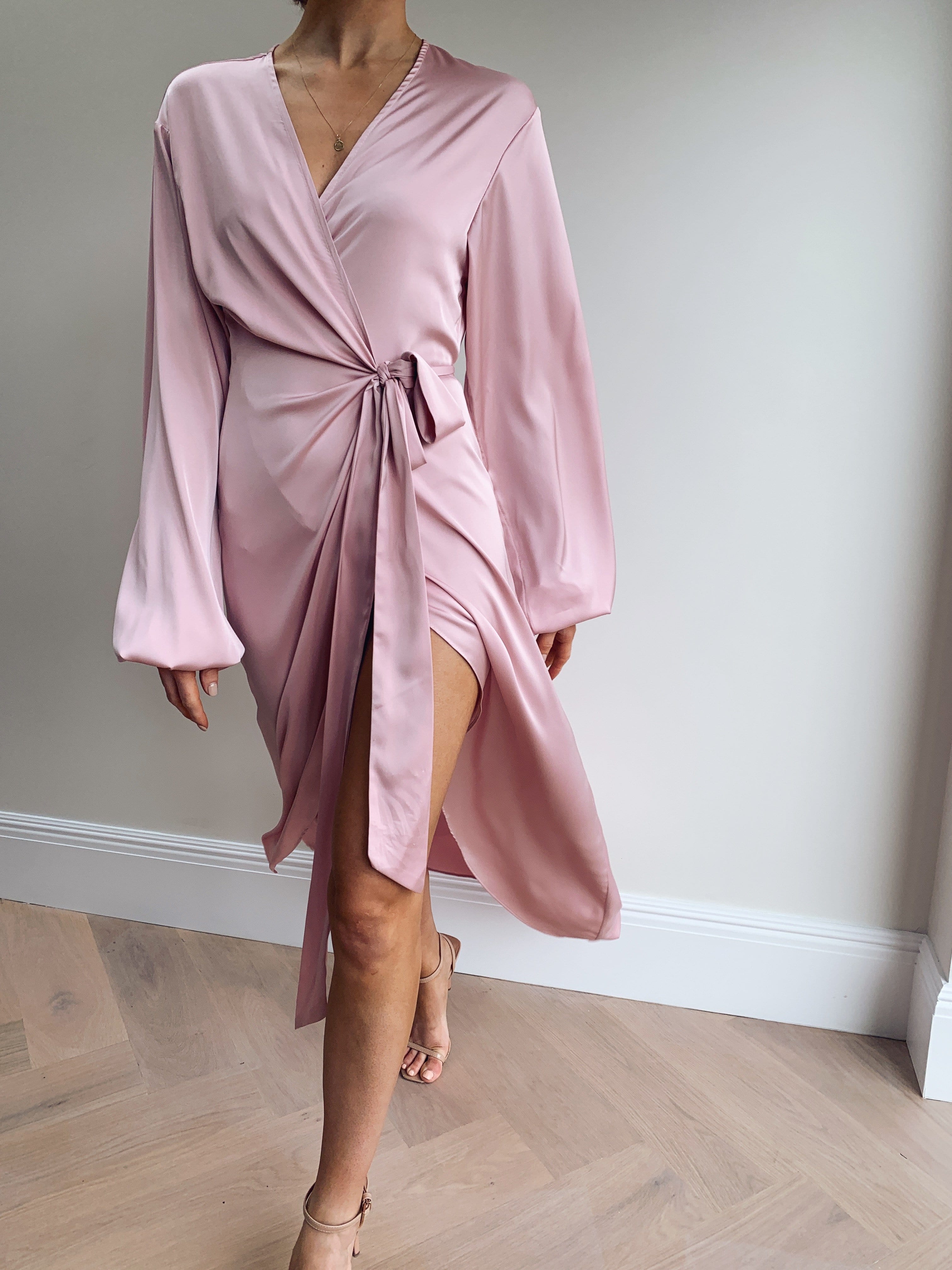 pastel pink wrap dress