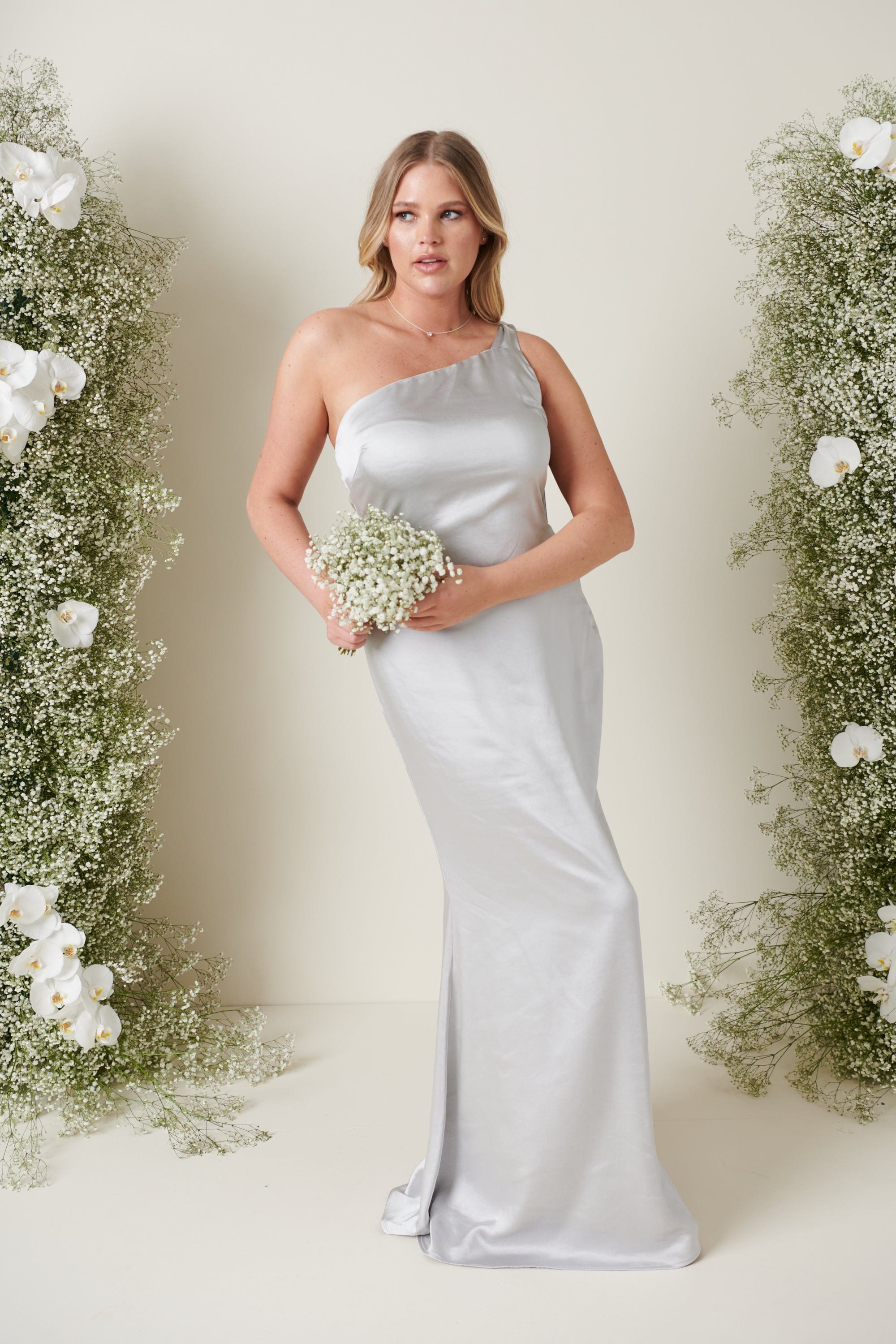 Amelia Tie Maxi Bridesmaid Dress - Matte Silver, 18