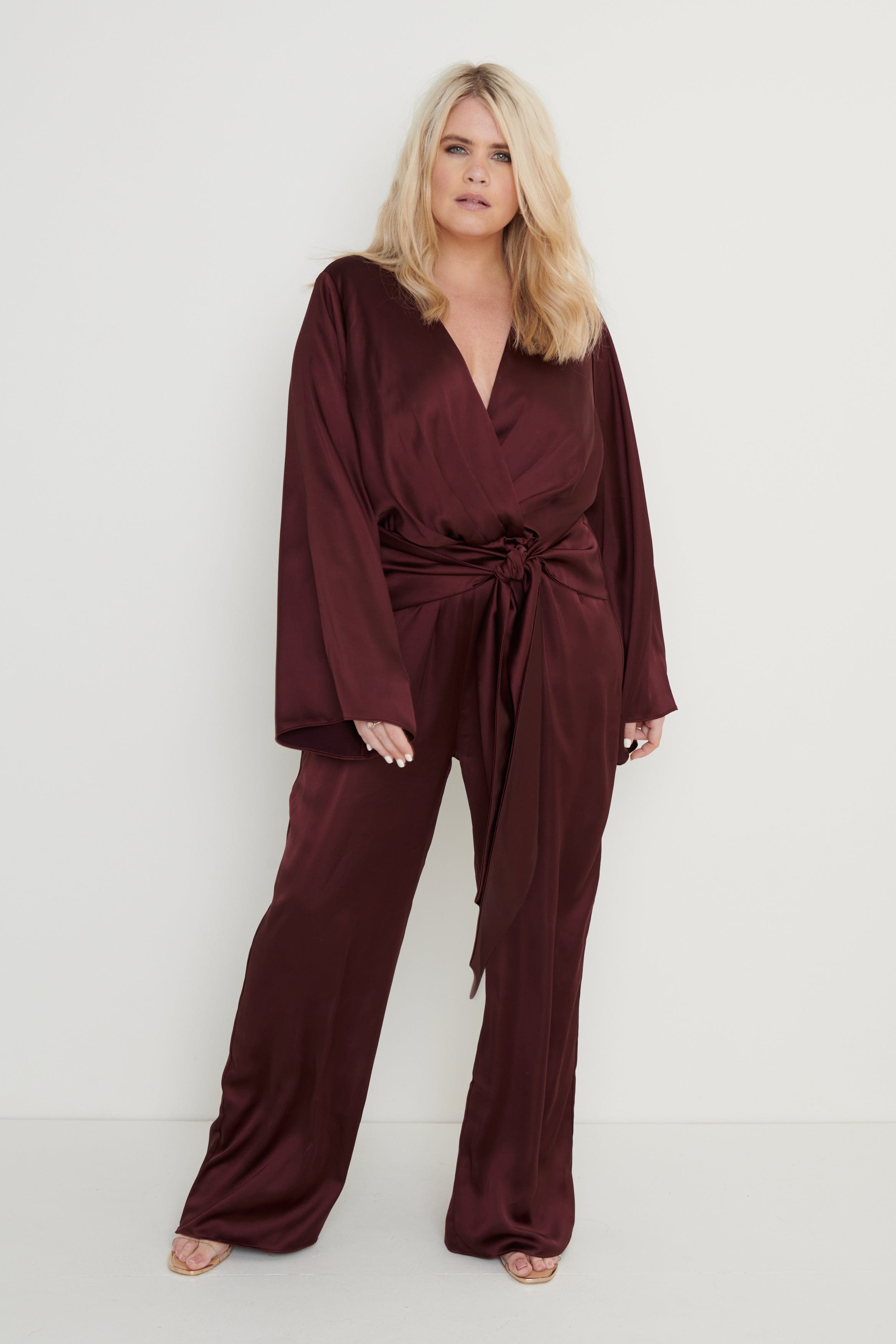 Adelaide Kimono Sleeve Jumpsuit - Wine