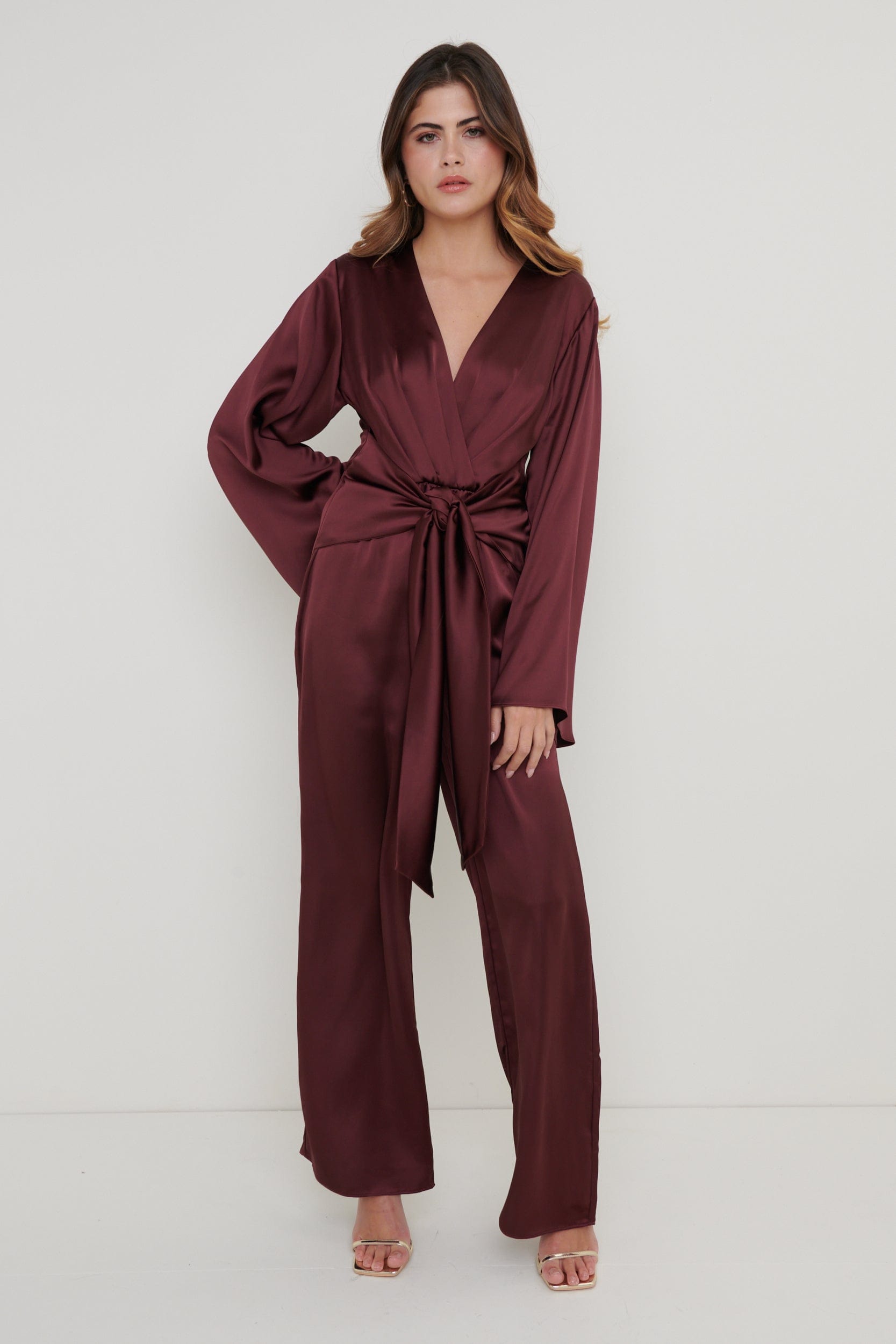 Adelaide Kimono Sleeve Jumpsuit - Wine