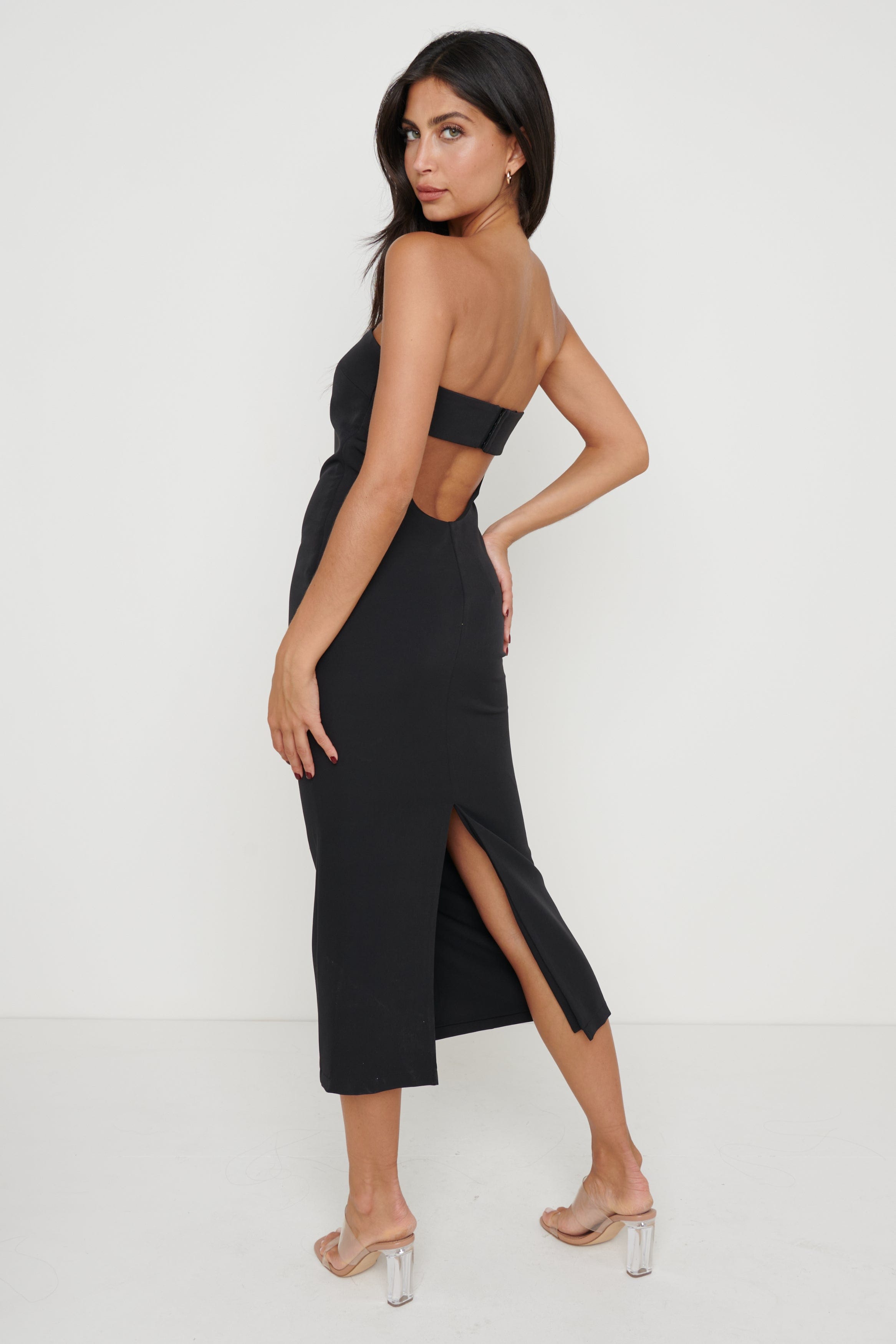 Ari Cut Out Back Bandeau Dress - Black, 14