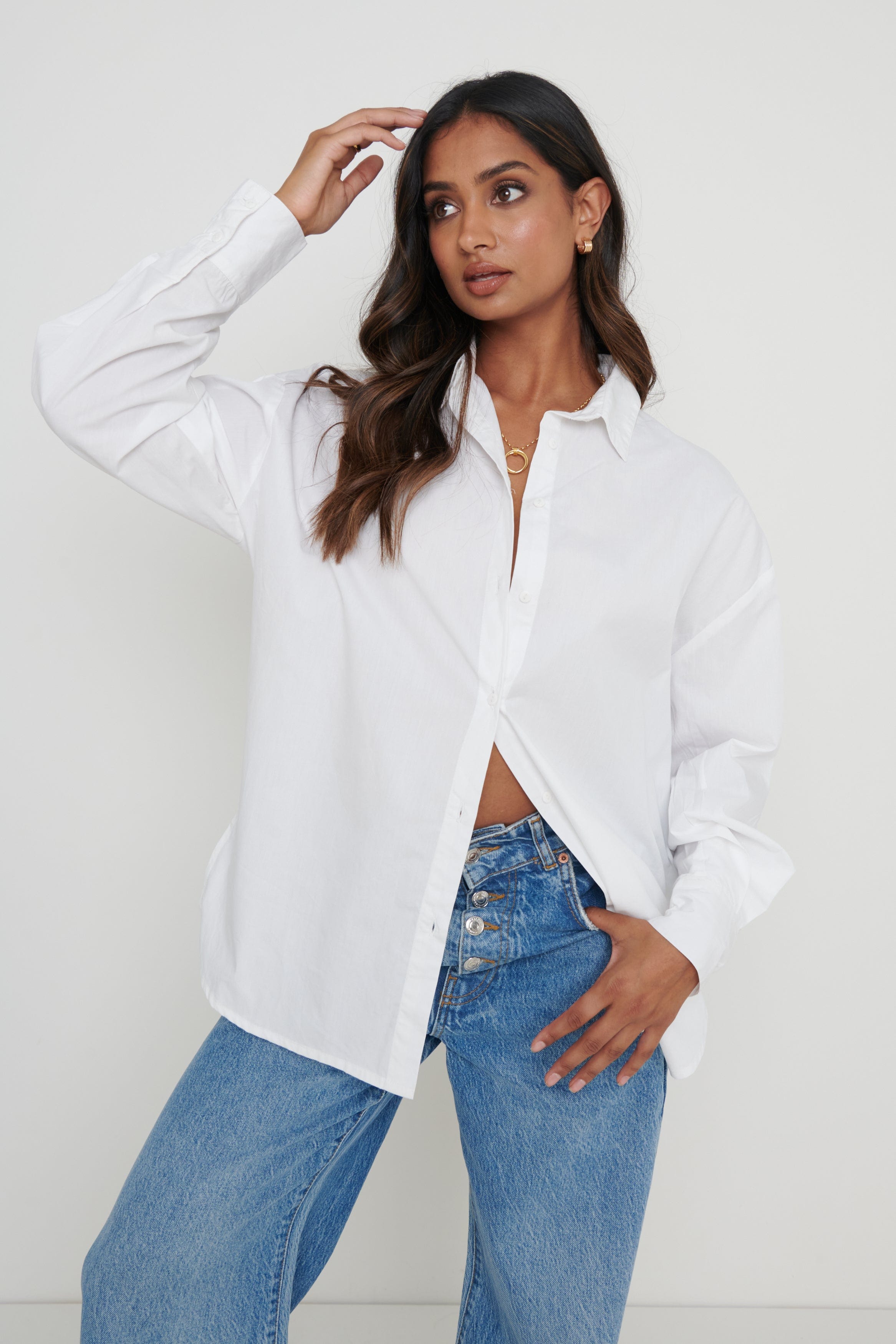 Ashlyn Poplin Shirt White Pretty Lavish