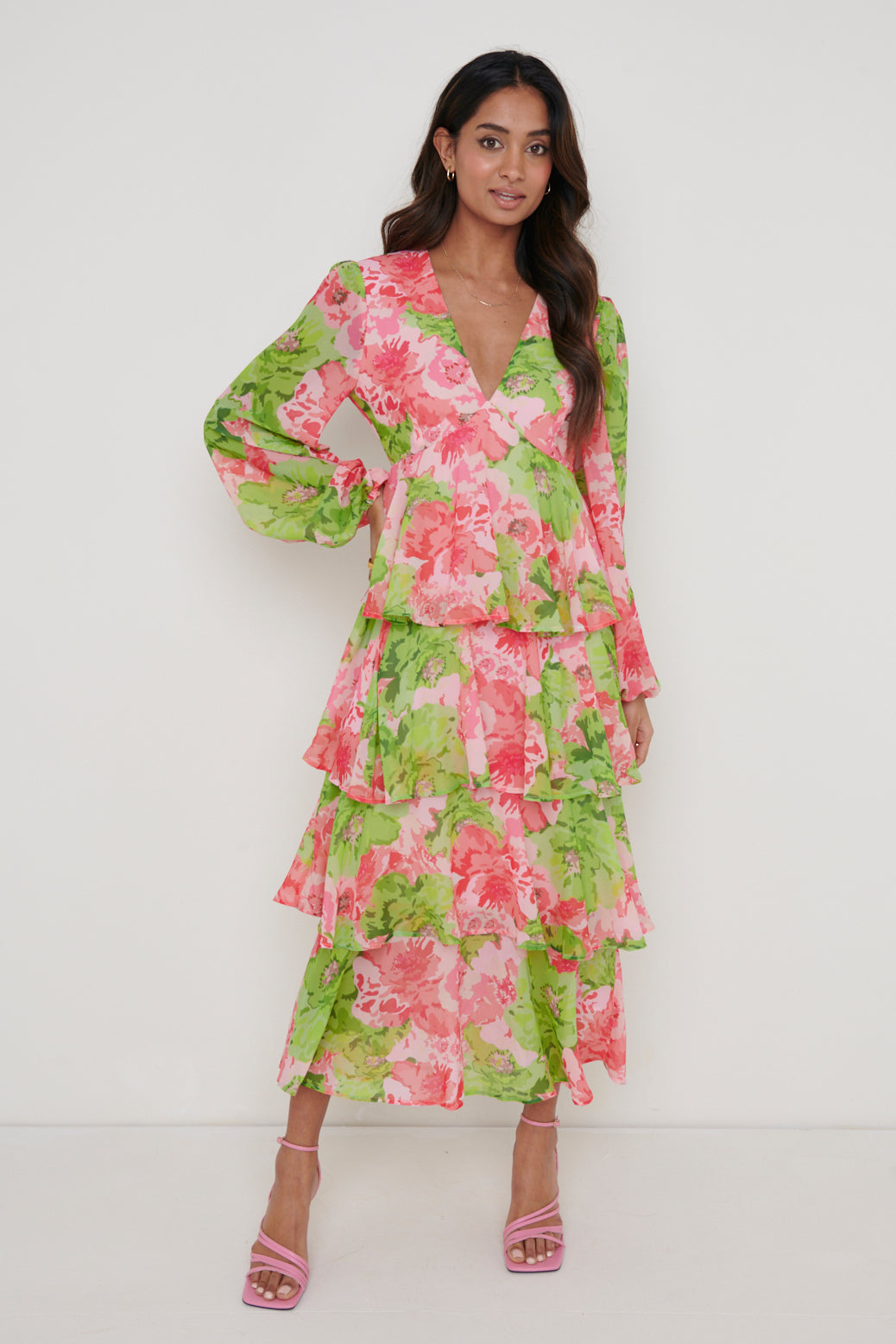 Ashton Ruffle Midi Dress - Patchwork Floral, 8