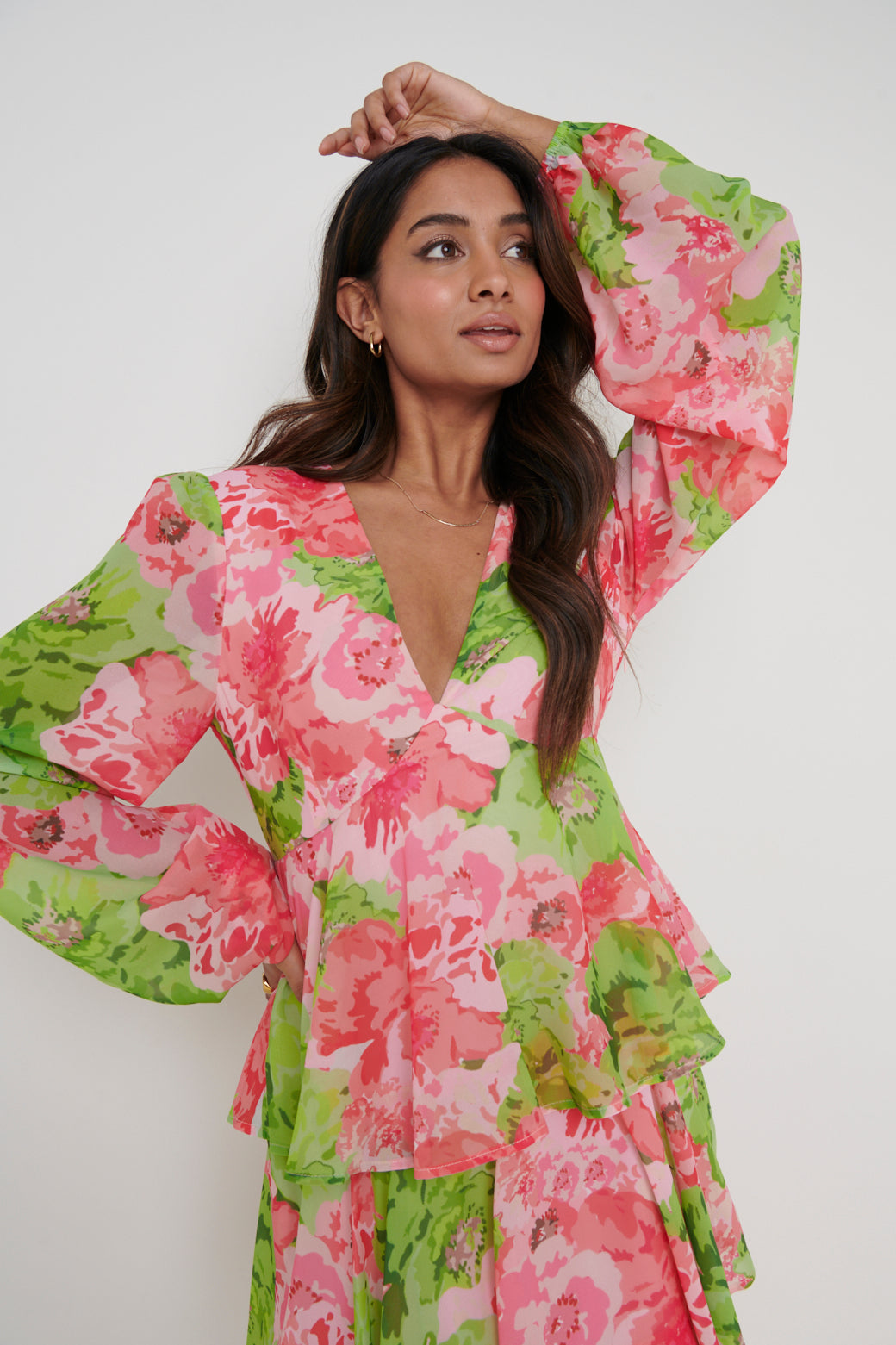 Ashton Ruffle Midi Dress - Patchwork Floral – Pretty Lavish