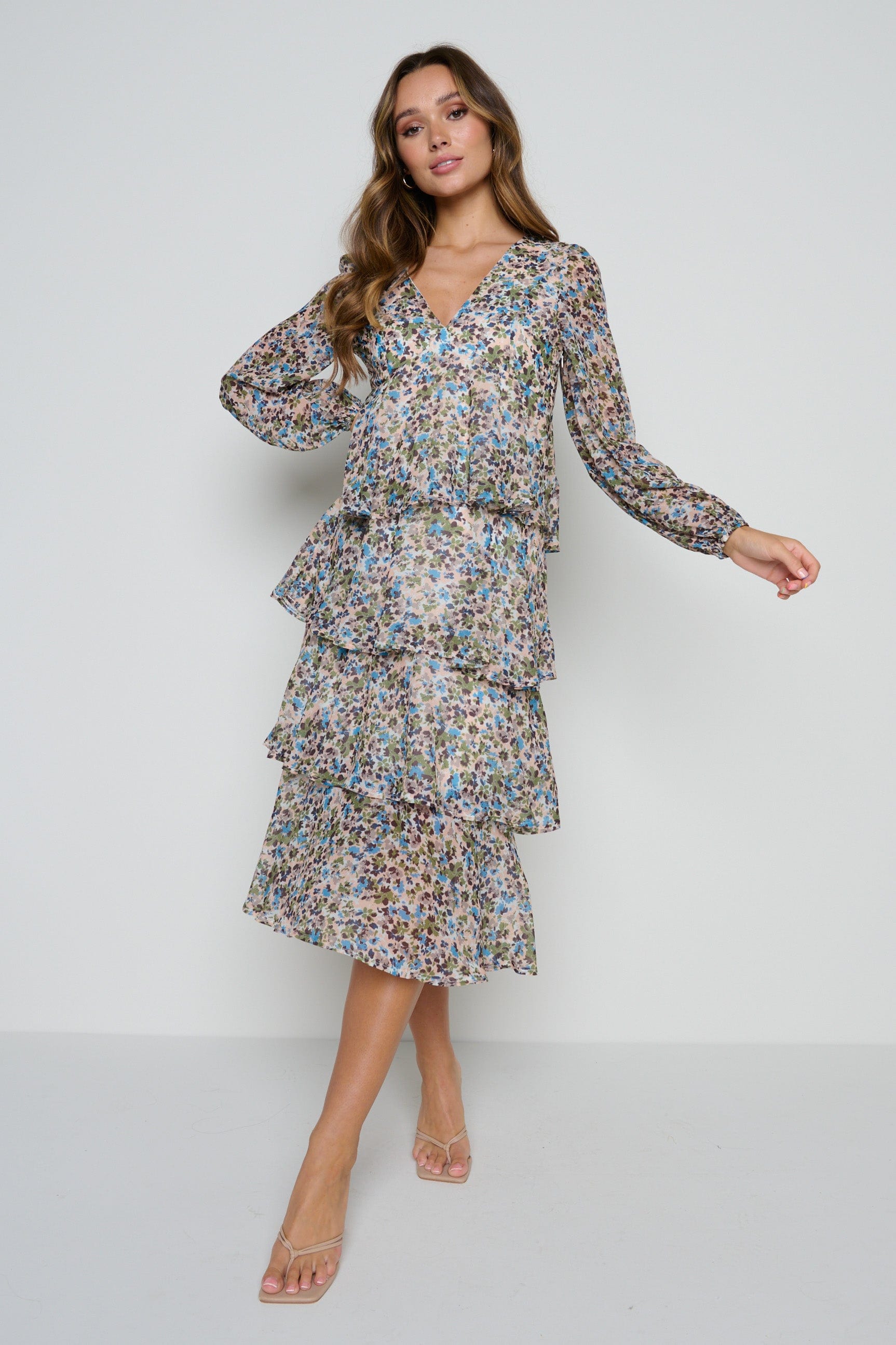 Ashton Ruffle Midi Dress - Floral, 6