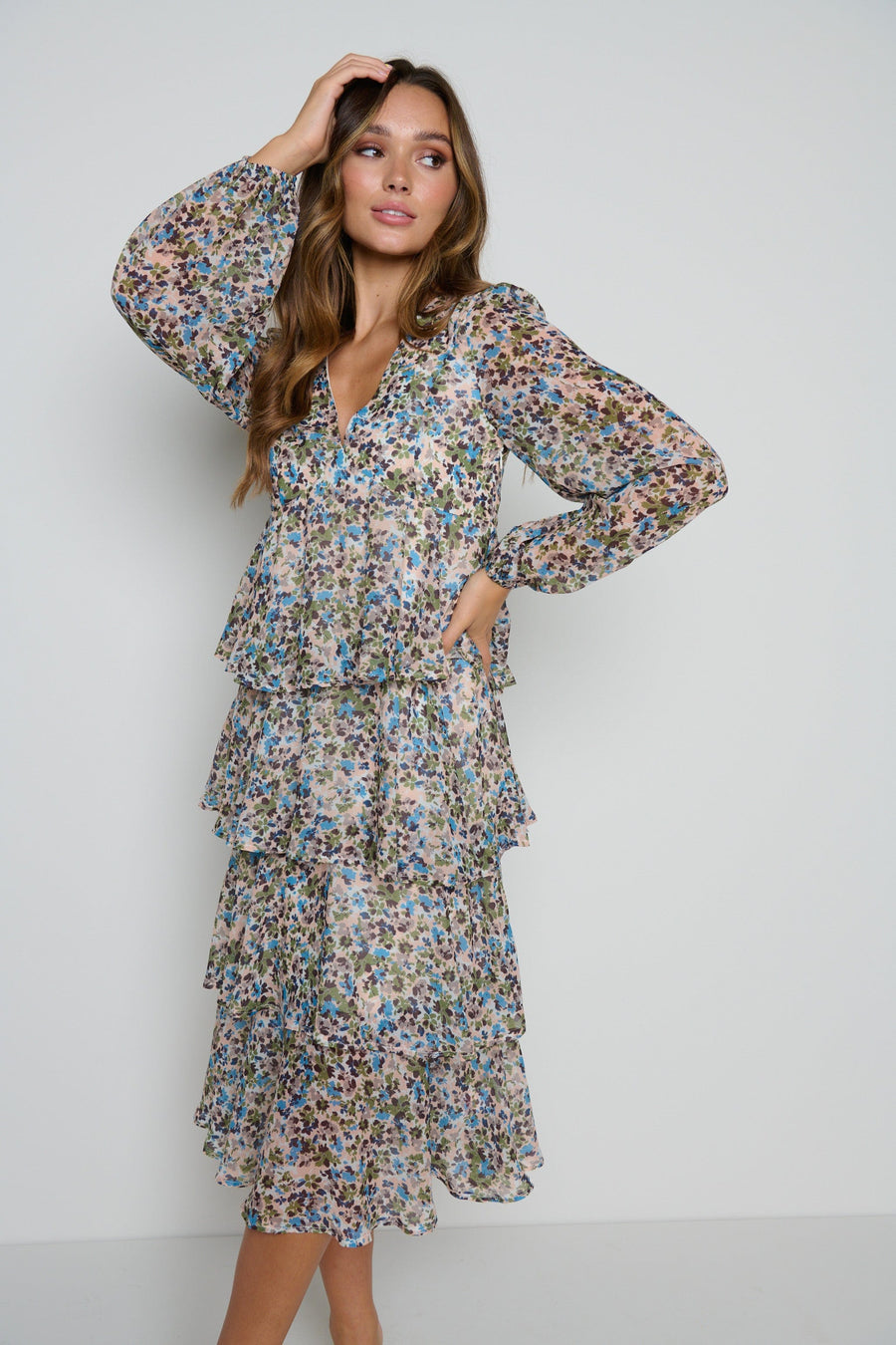 Ashton Ruffle Midi Dress - Floral – Pretty Lavish