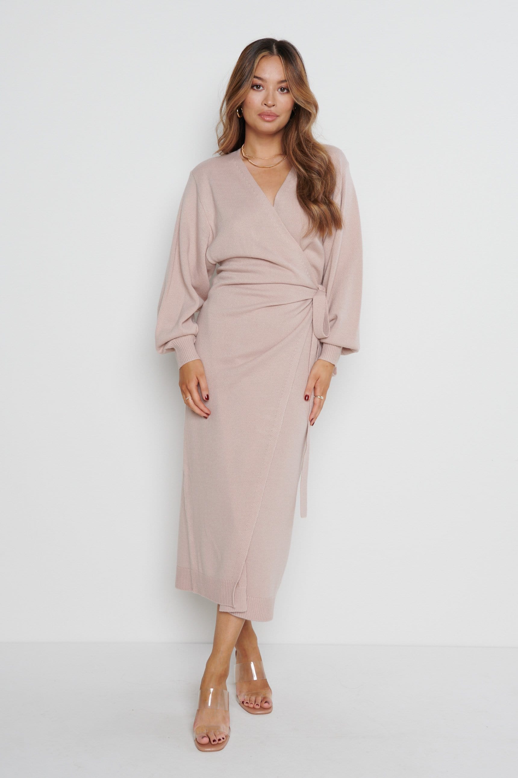 Beau Wrap Midi Dress - Dusky Pink, XS