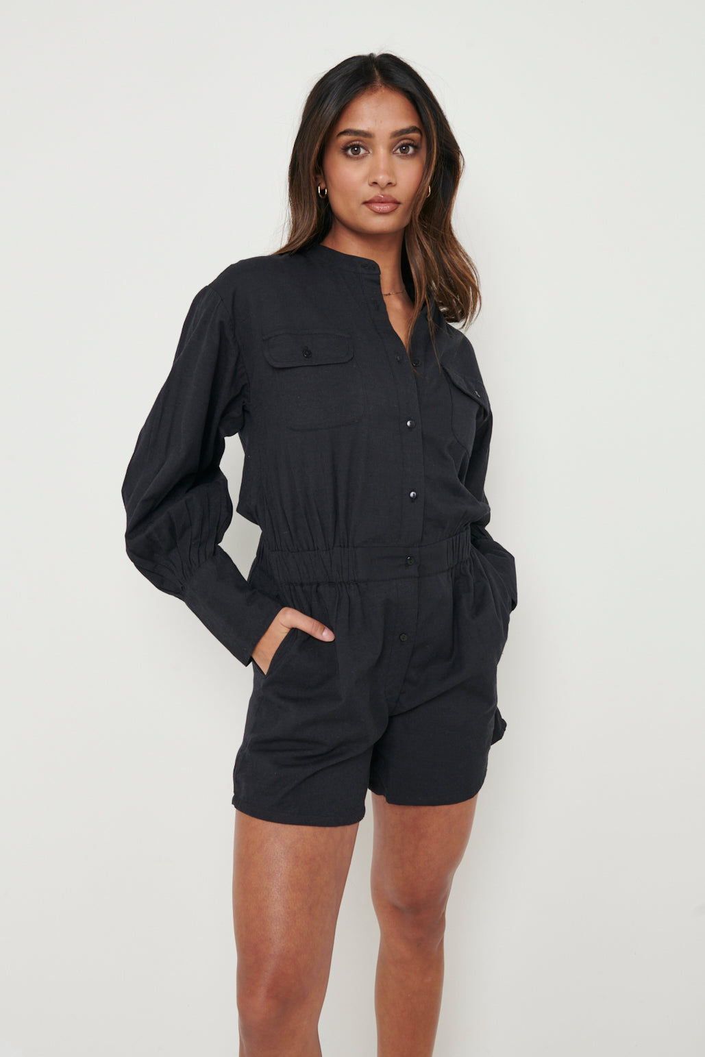 Bennie Collared Playsuit - Black, 16