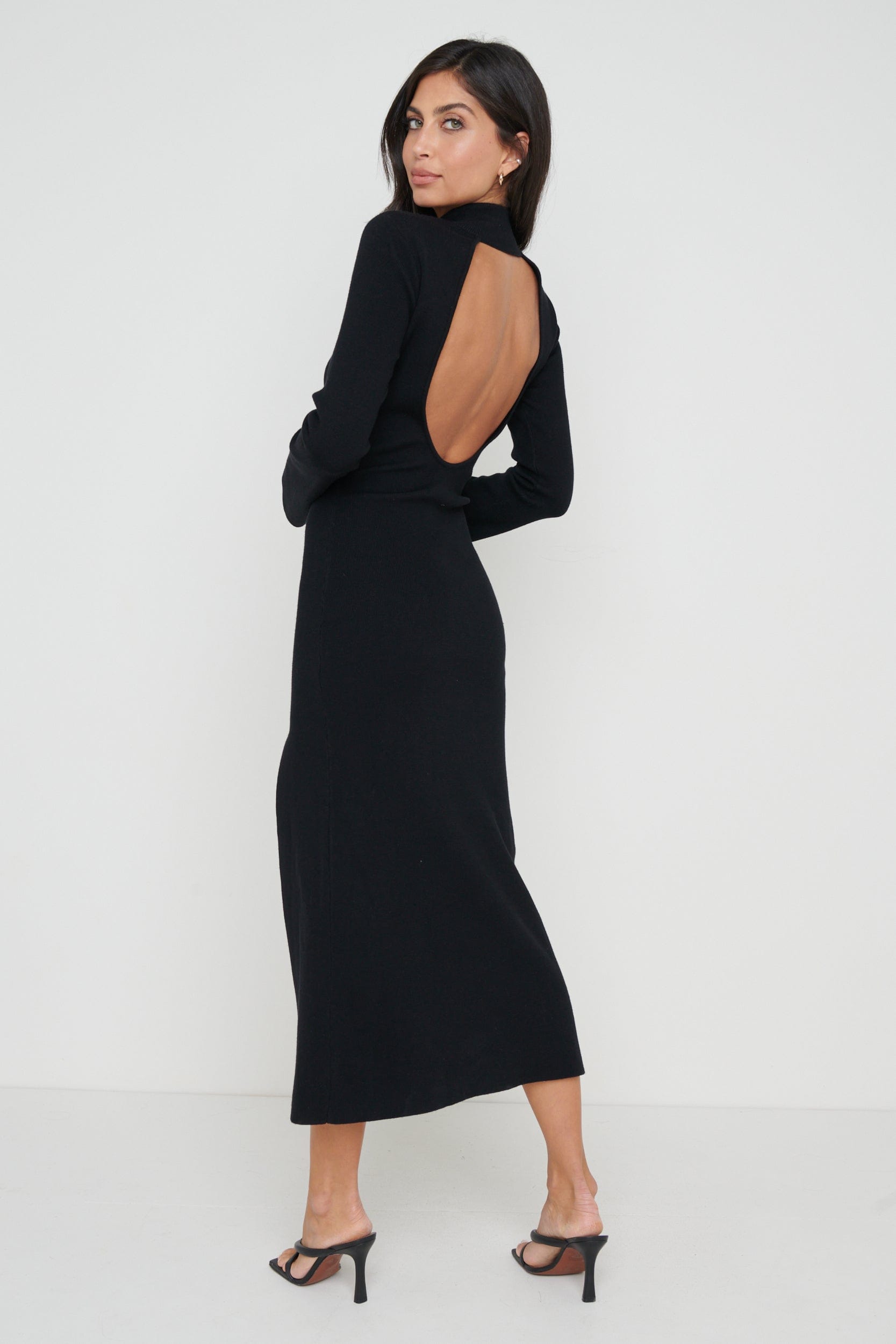 Brielle High Neck Midaxi Knit Dress - Black