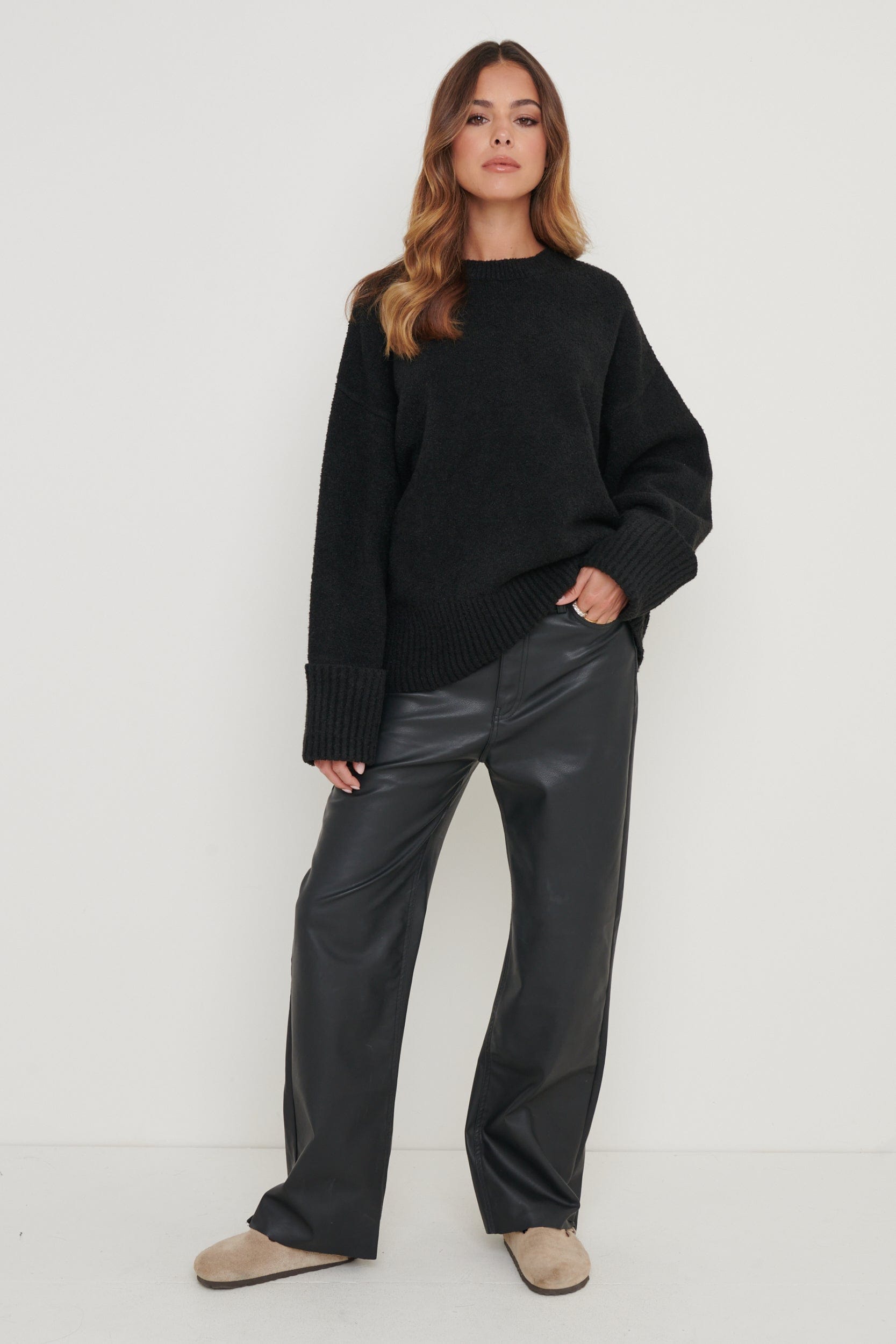 Camille Oversized Borg Jumper - Black, S