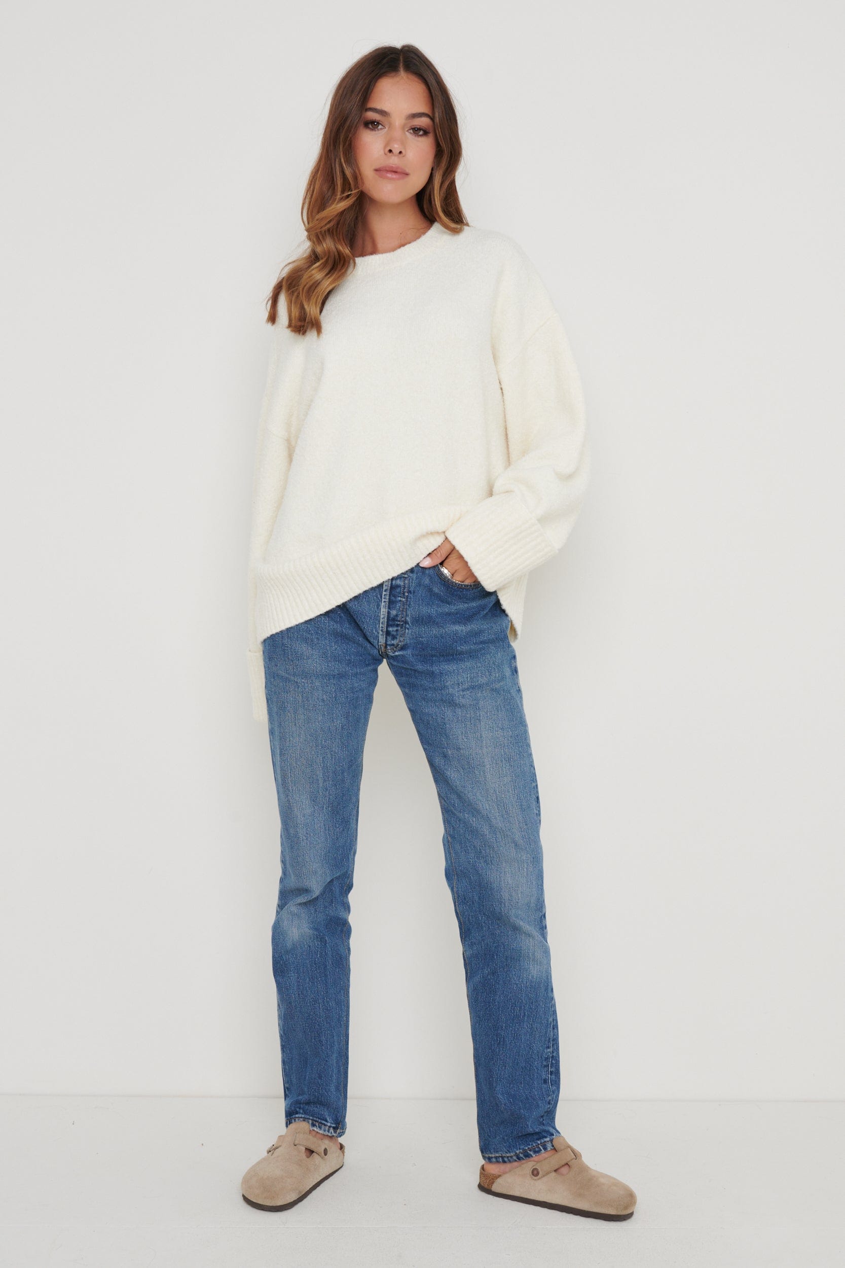 Camille Oversized Borg Jumper - Cream, L