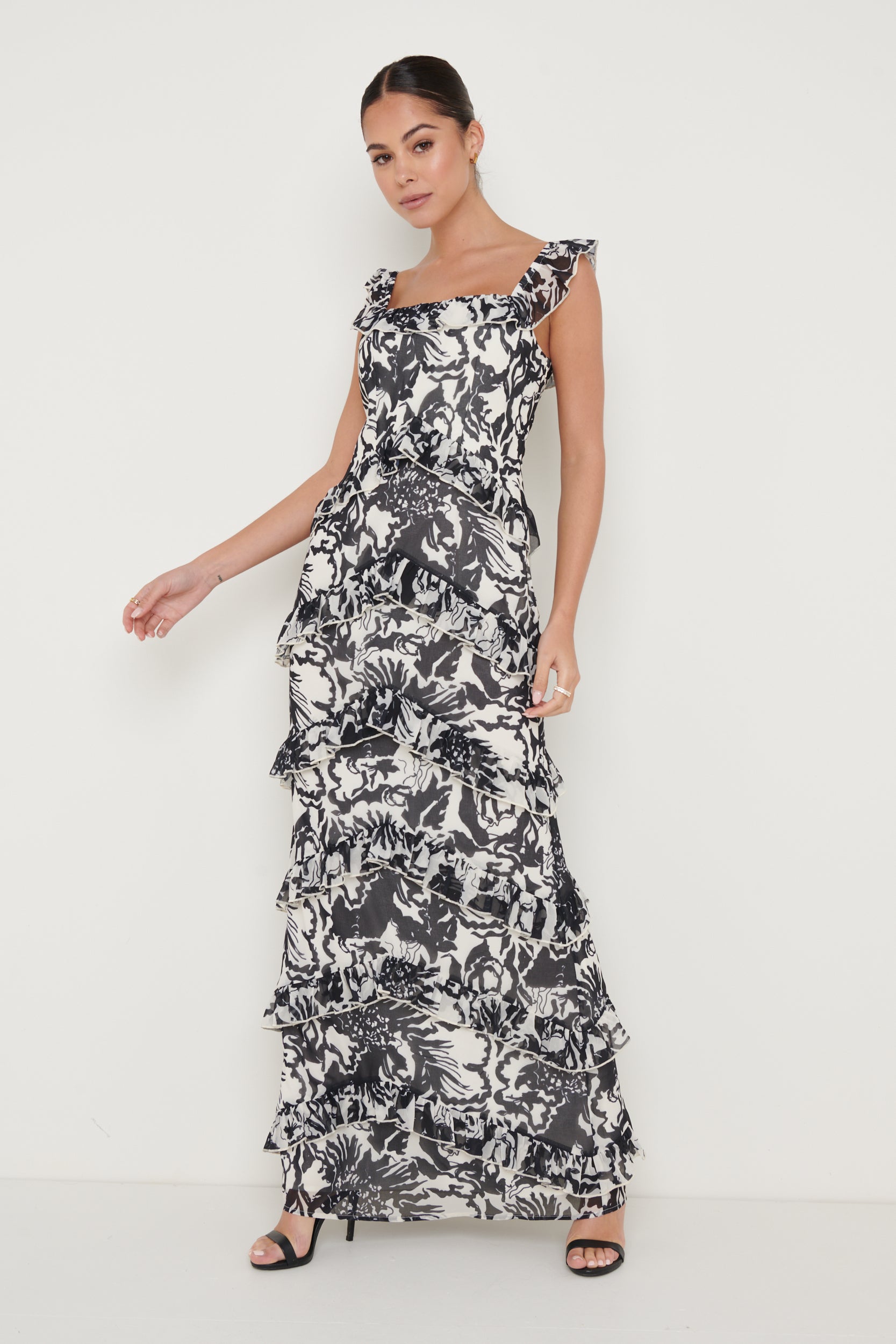 Cecile Maxi Dress - Monochrome Floral, 12