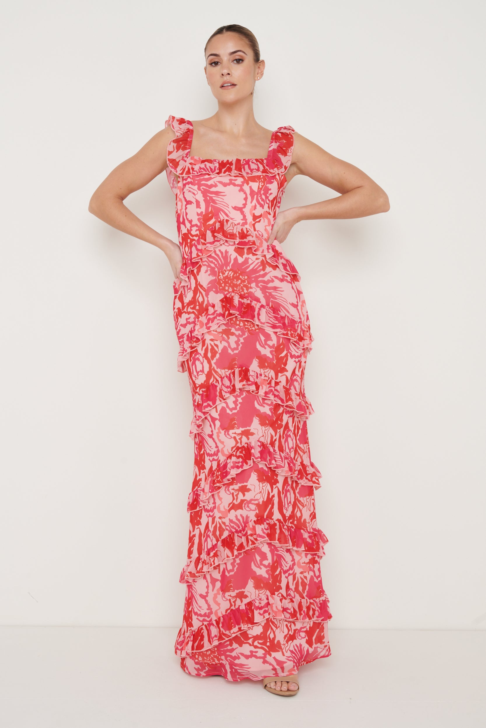 Cecile Maxi Dress - Pink and Red Floral, 6