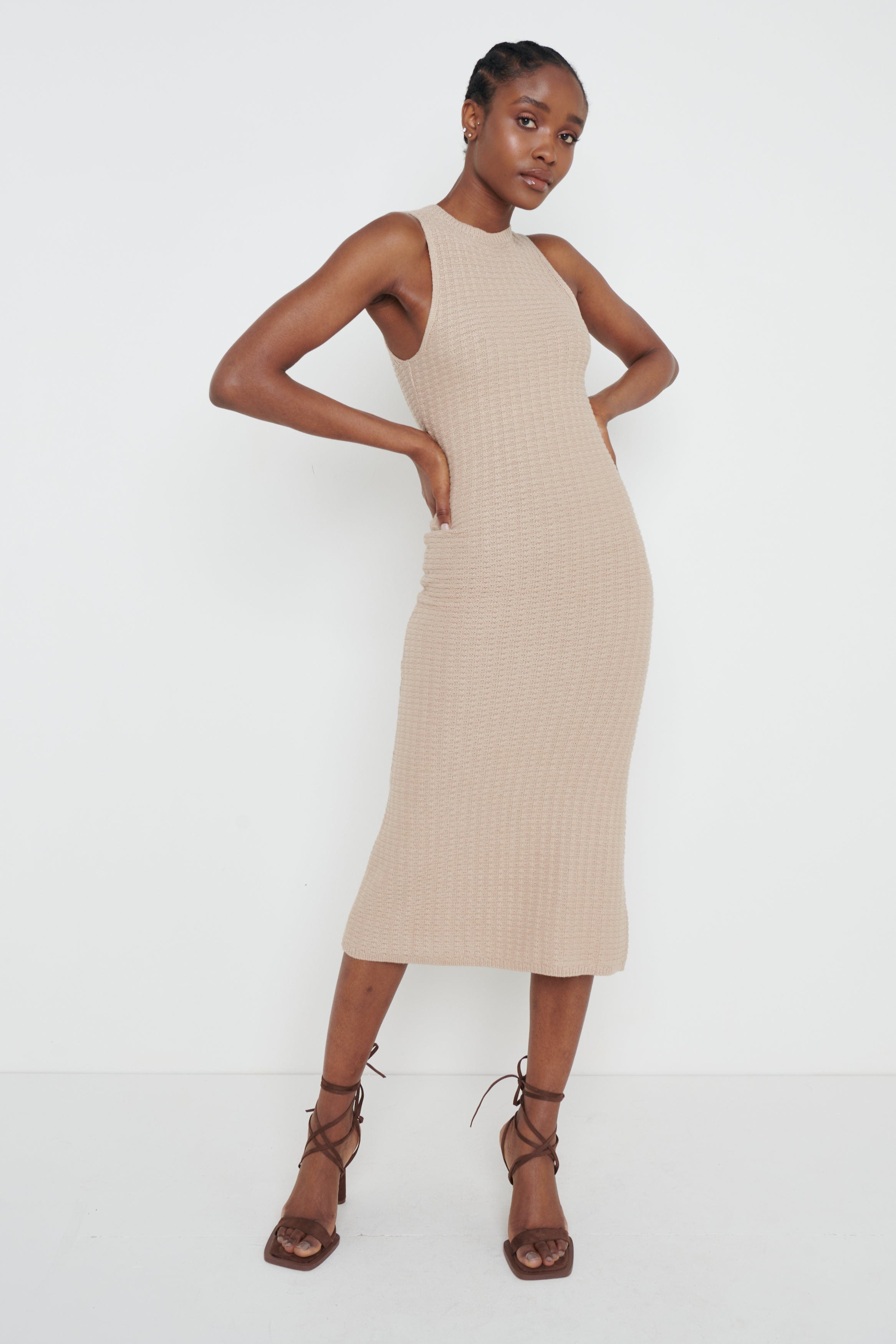 Celine Crochet Midi Dress - Taupe, L