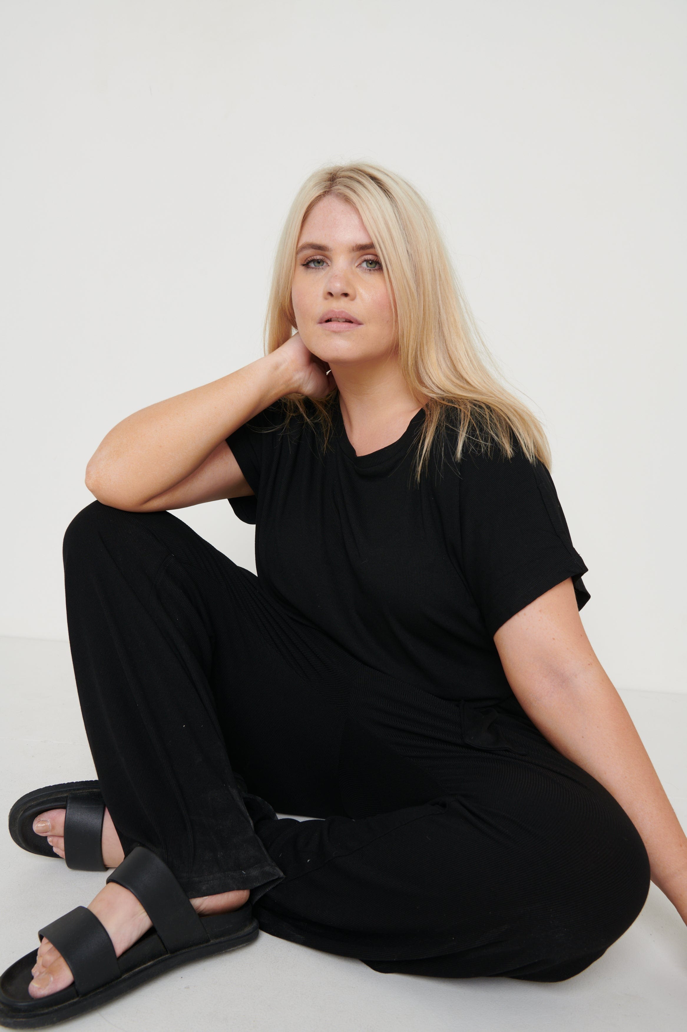 Curve Claude Ribbed Loungewear Jumpsuit - Black, XXL