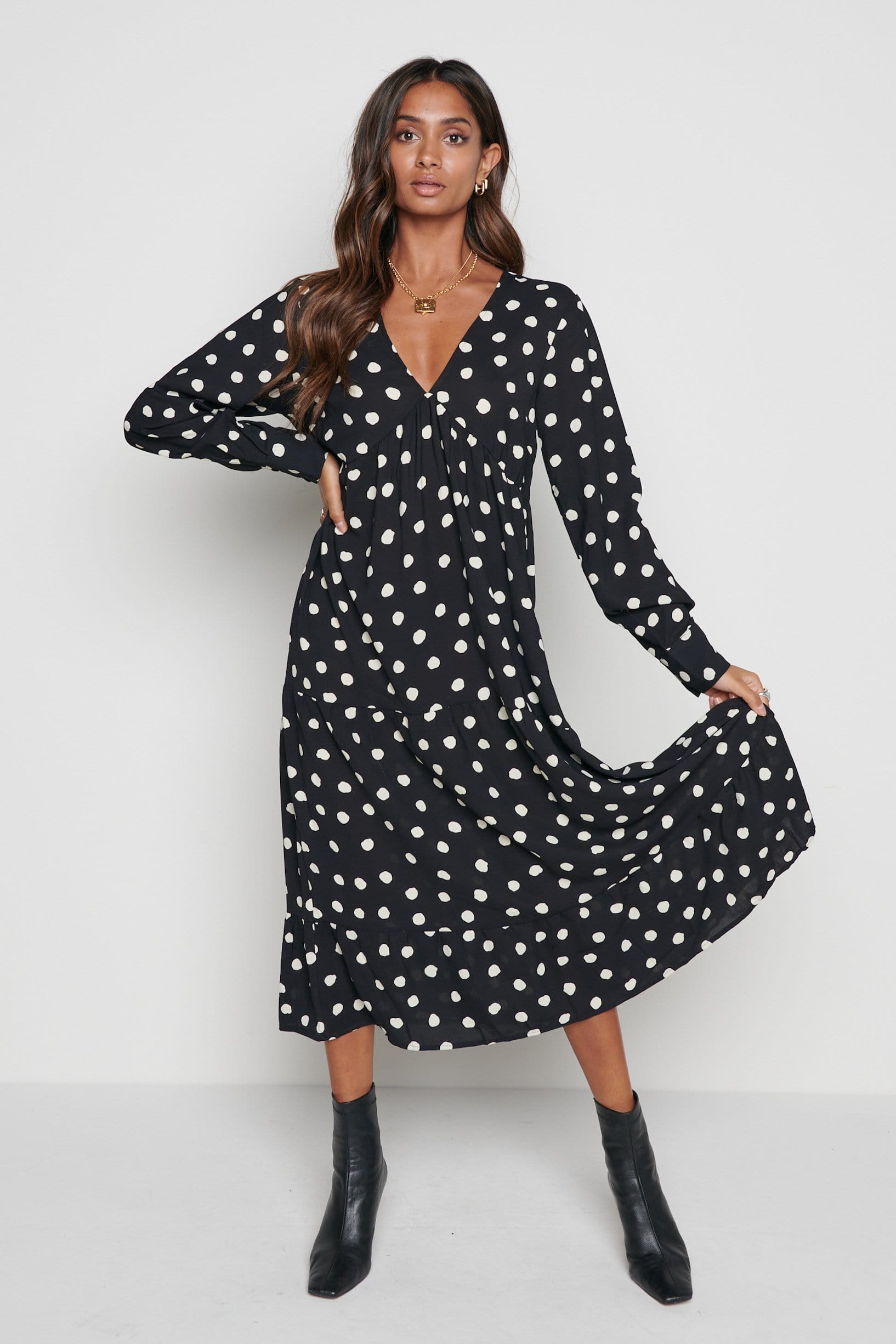 Dotty Day Dress - Black Polka Dot, M / Black