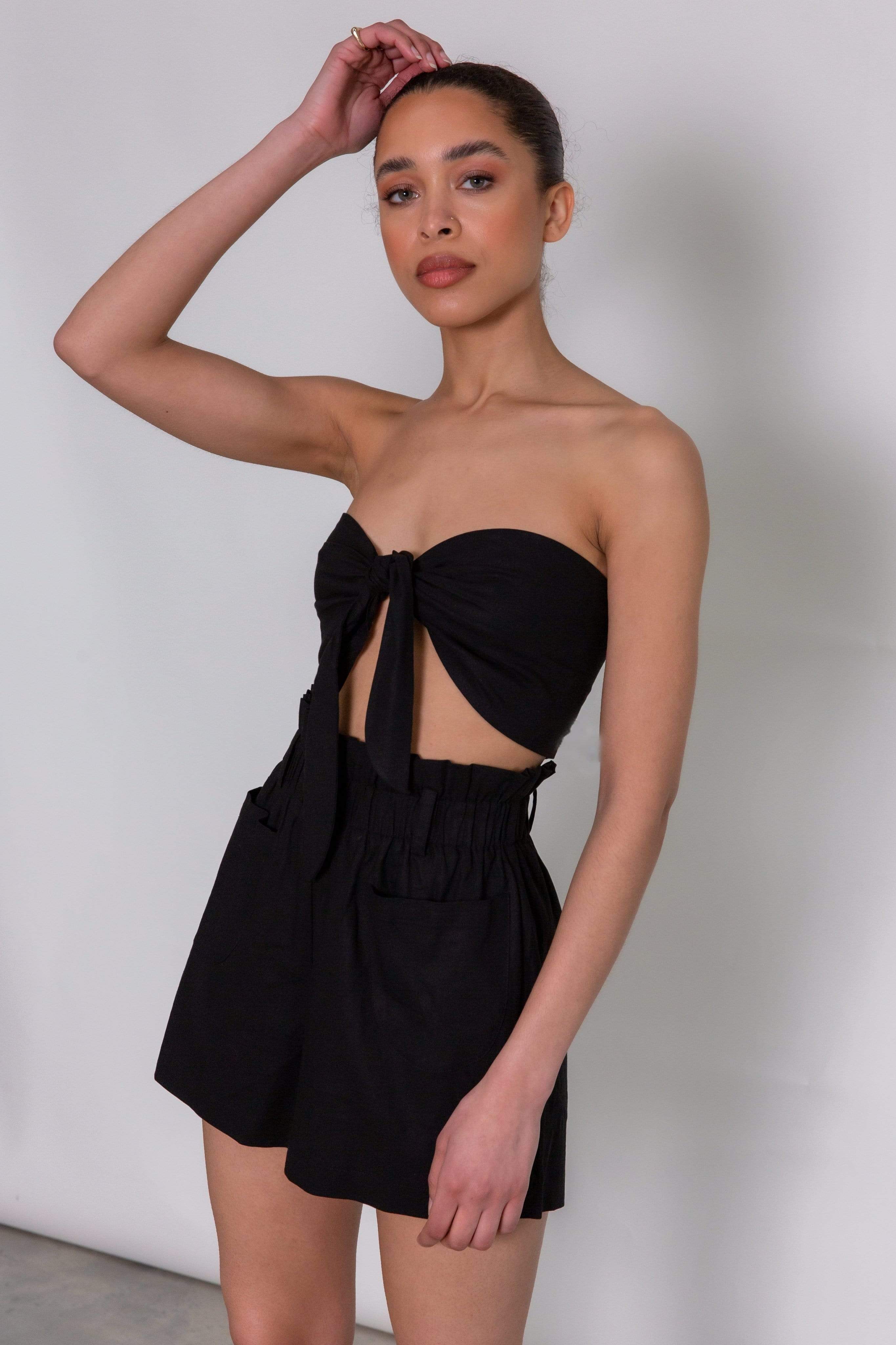 Ola Tie Bandeau Top - Black, L