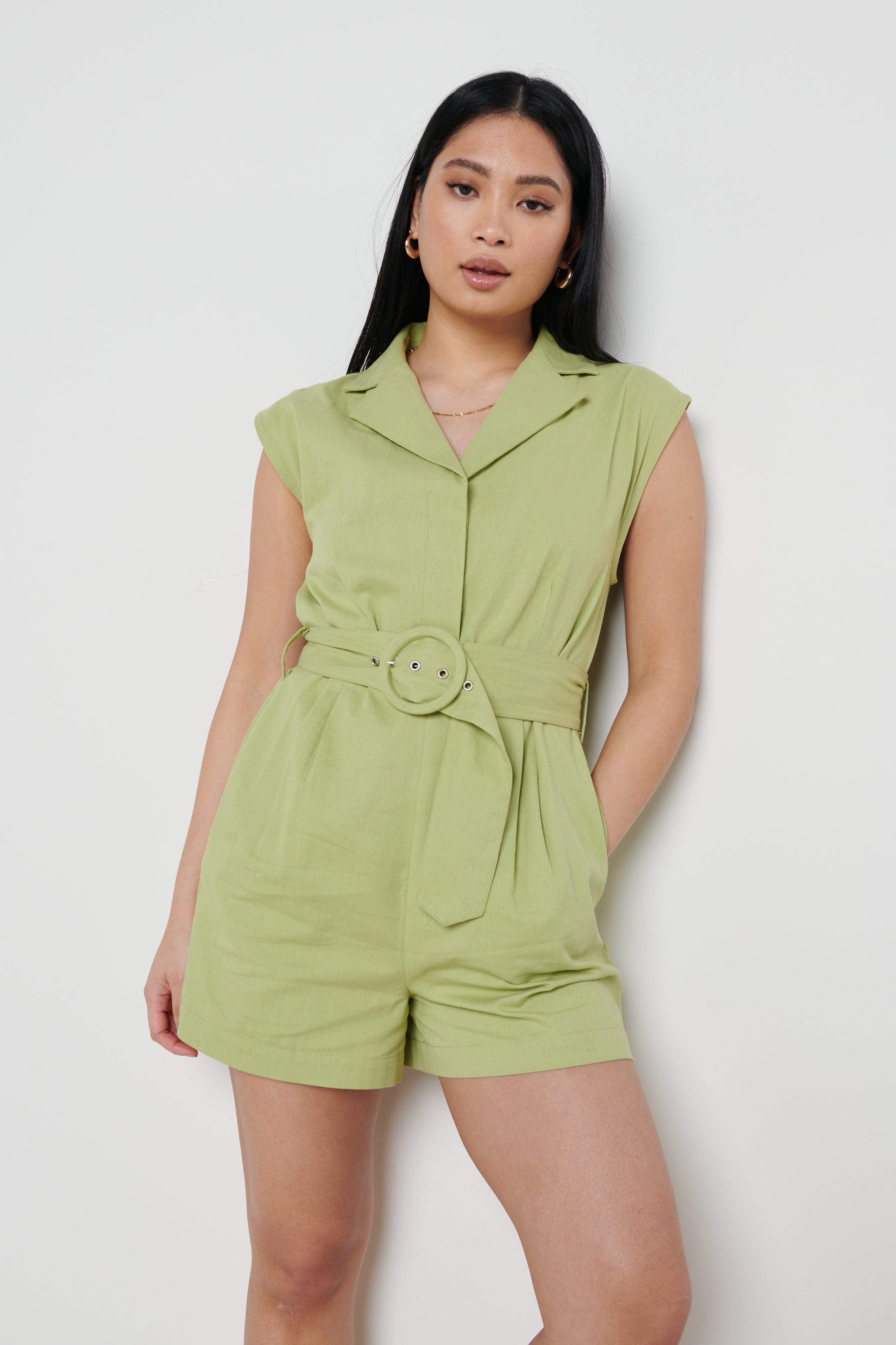 Farris Belted Playsuit - Green, 16