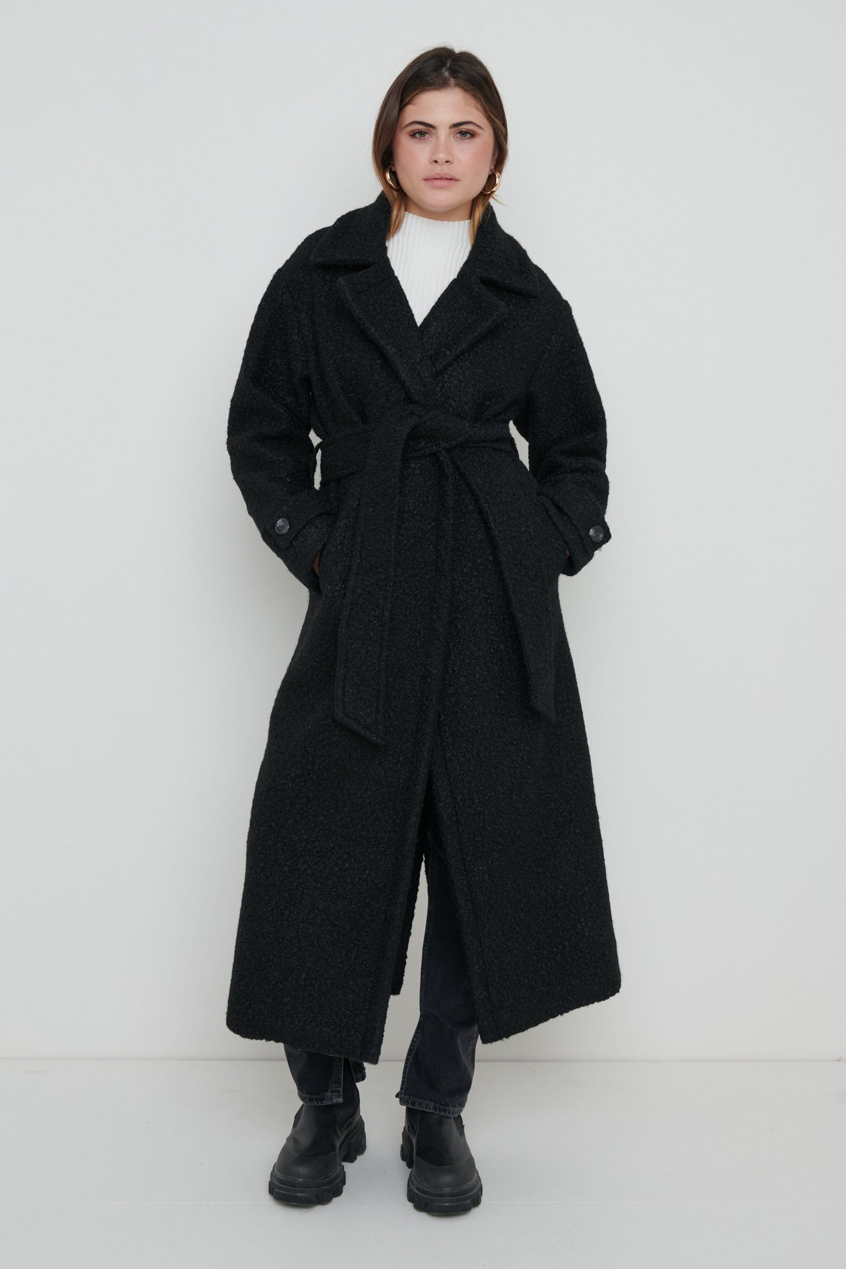 Grayson Boucle Oversized Coat - Black, L