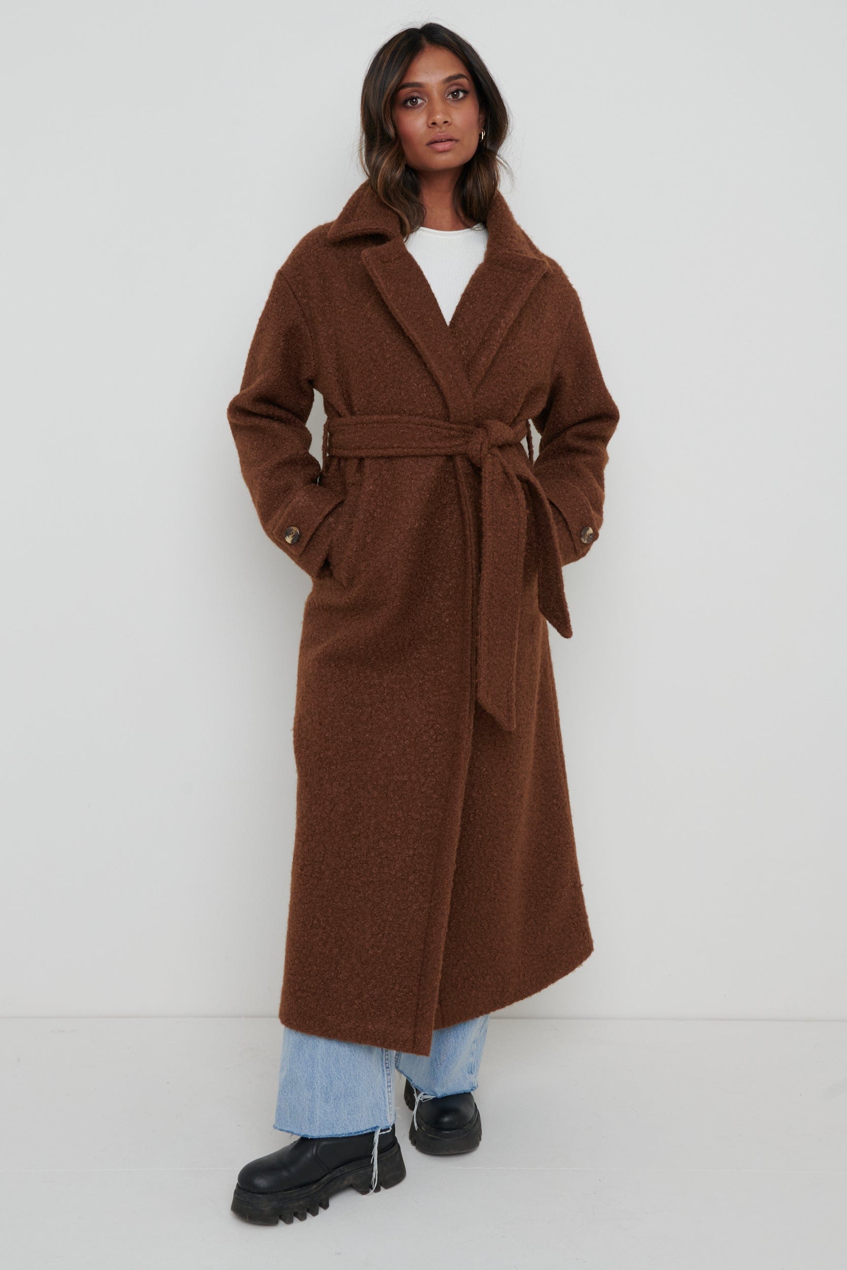 Grayson Boucle Oversized Coat - Brown, L