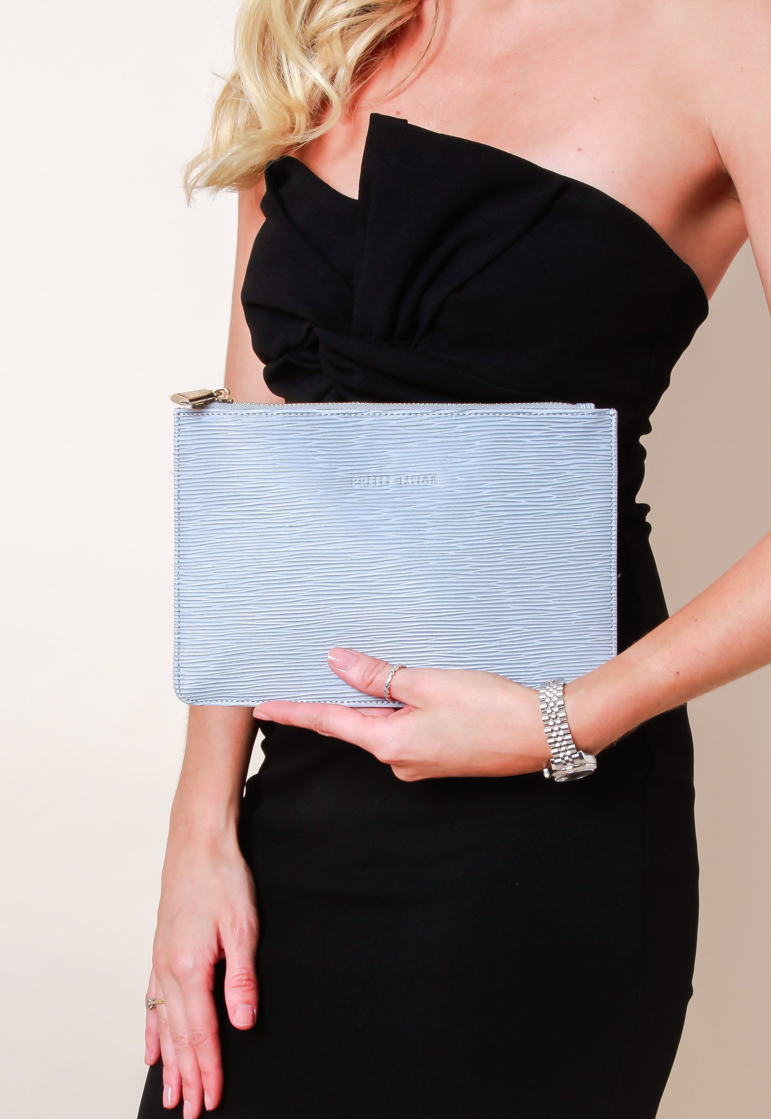 Outlet Ribbed Leather Clutch Bag - Grey