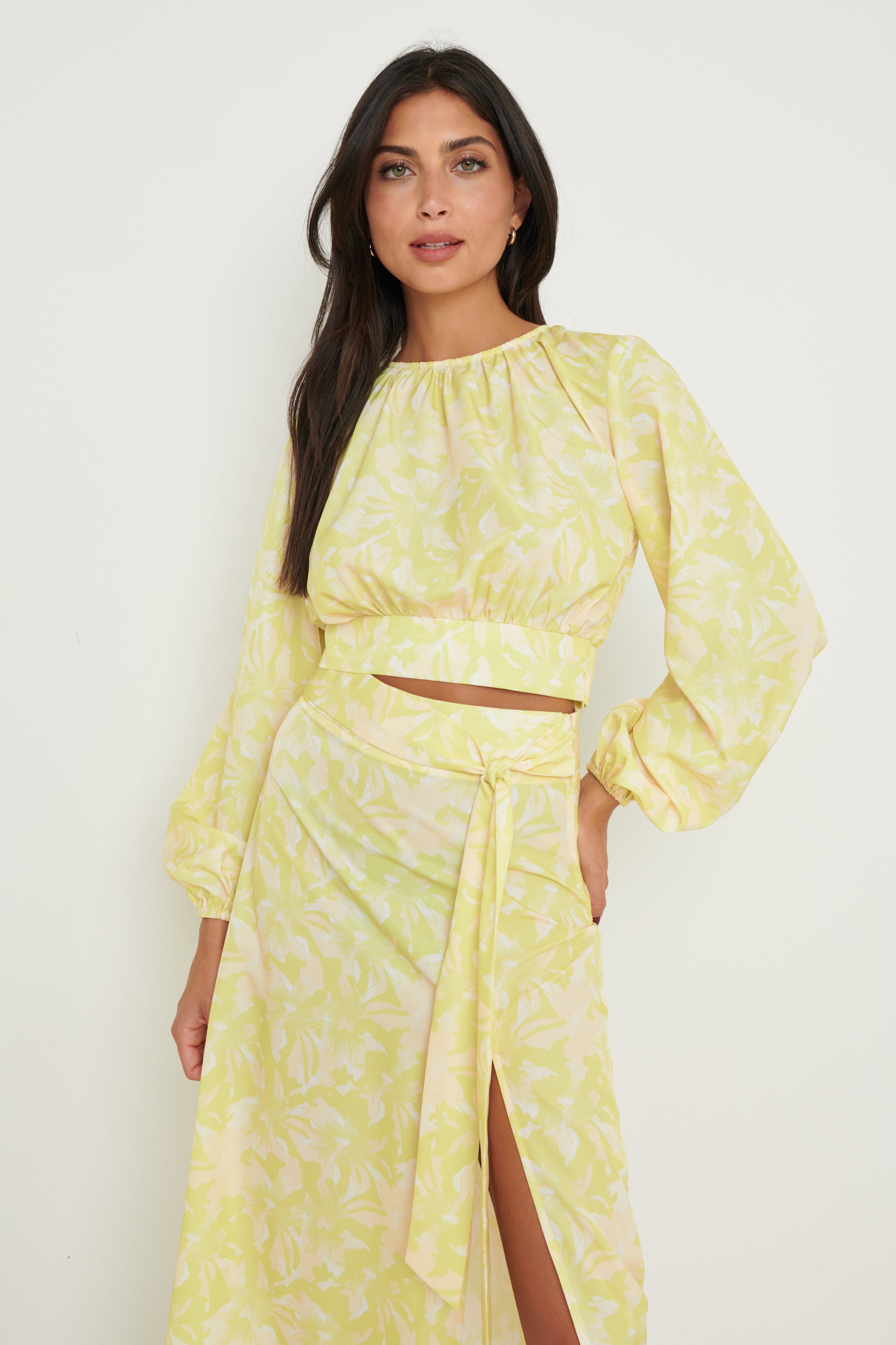 Hadley Balloon Sleeve Blouse - Chartreuse Floral, 26