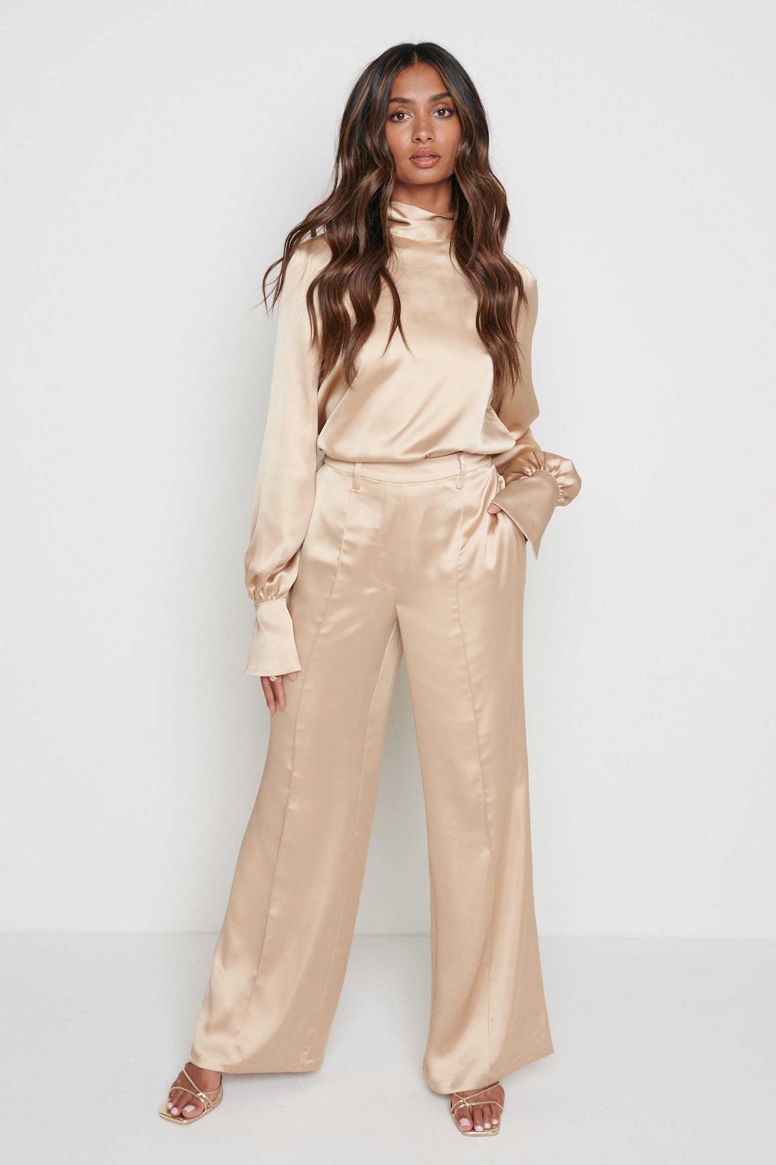 Hailee Satin Trousers - Champagne Gold, 16