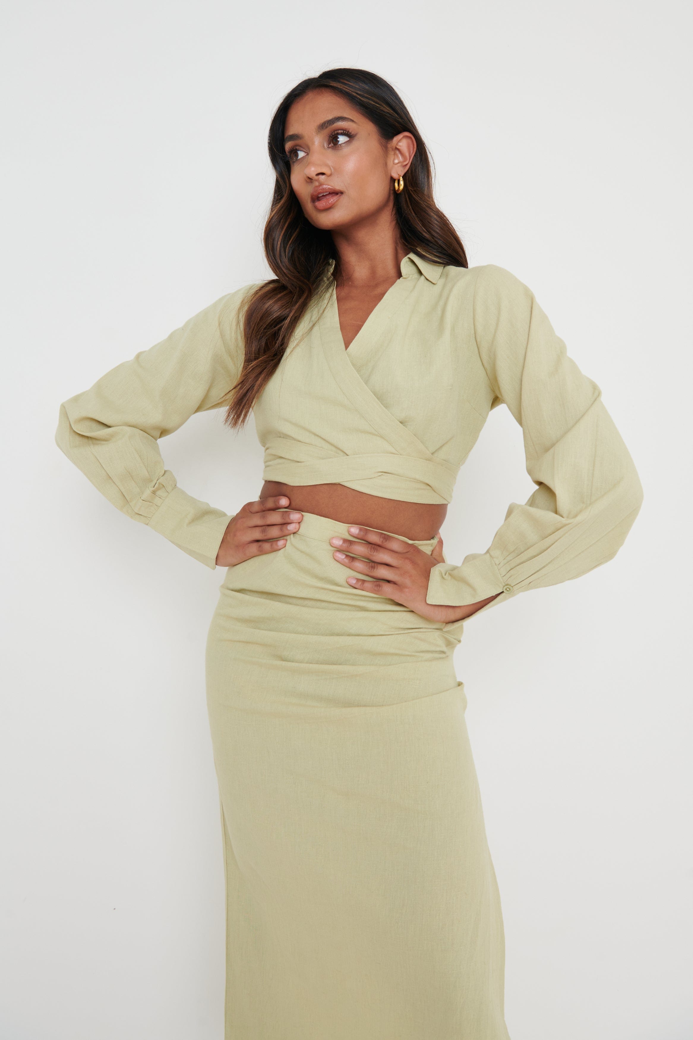 Harrie Tie Blouse - Olive Green, 10