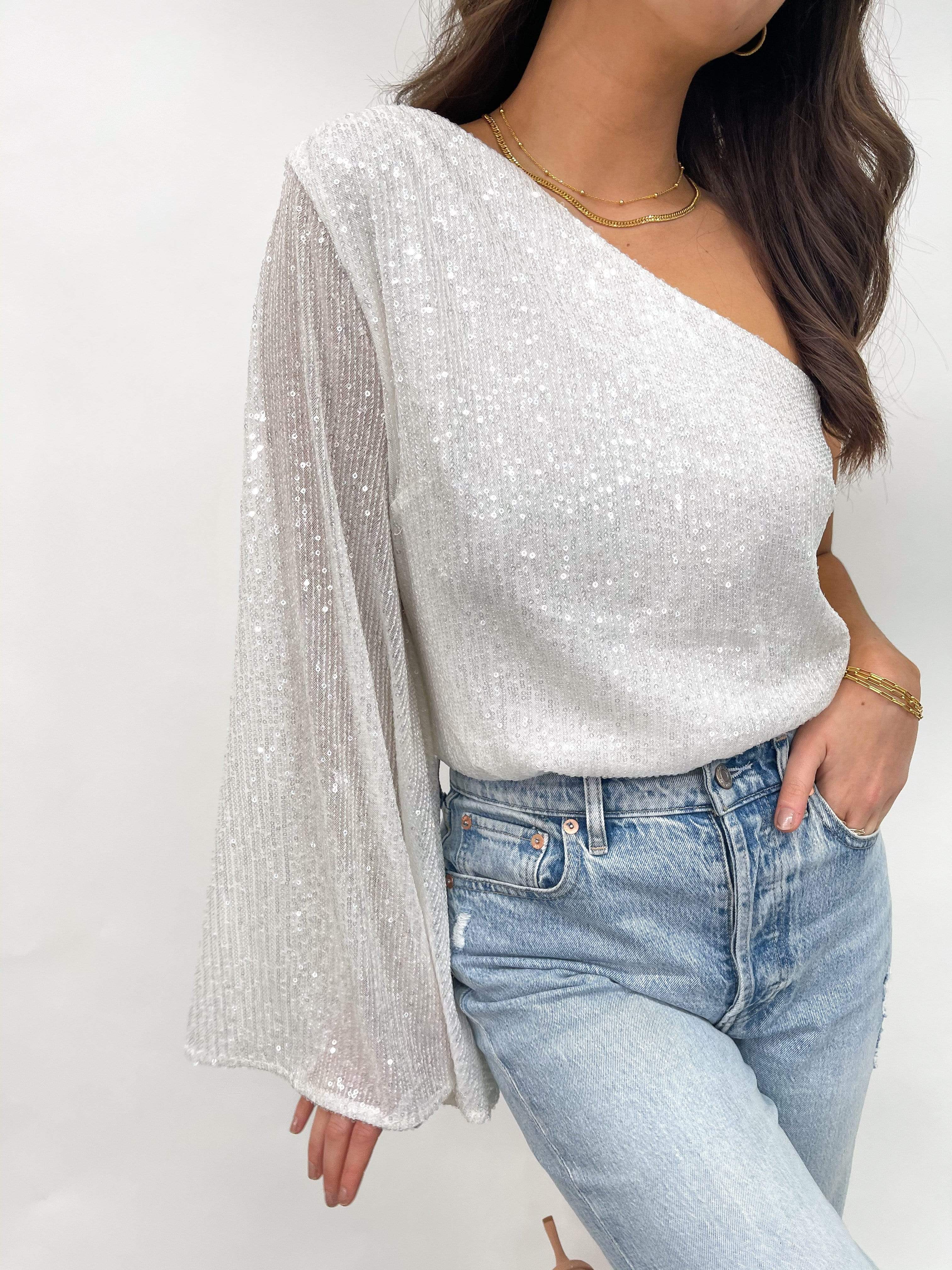 white sequin tops uk