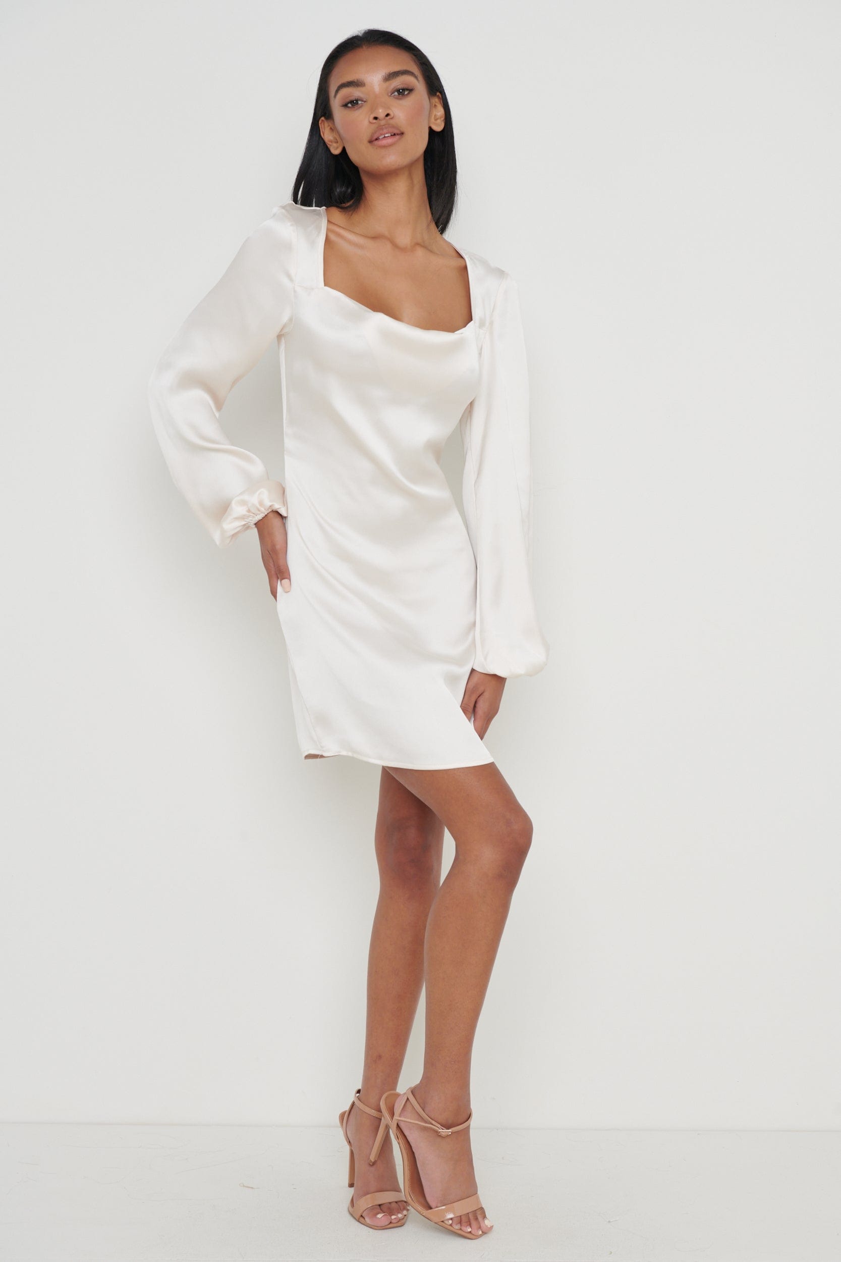 Janis Cowl Neck Mini Dress - Oyster, 8