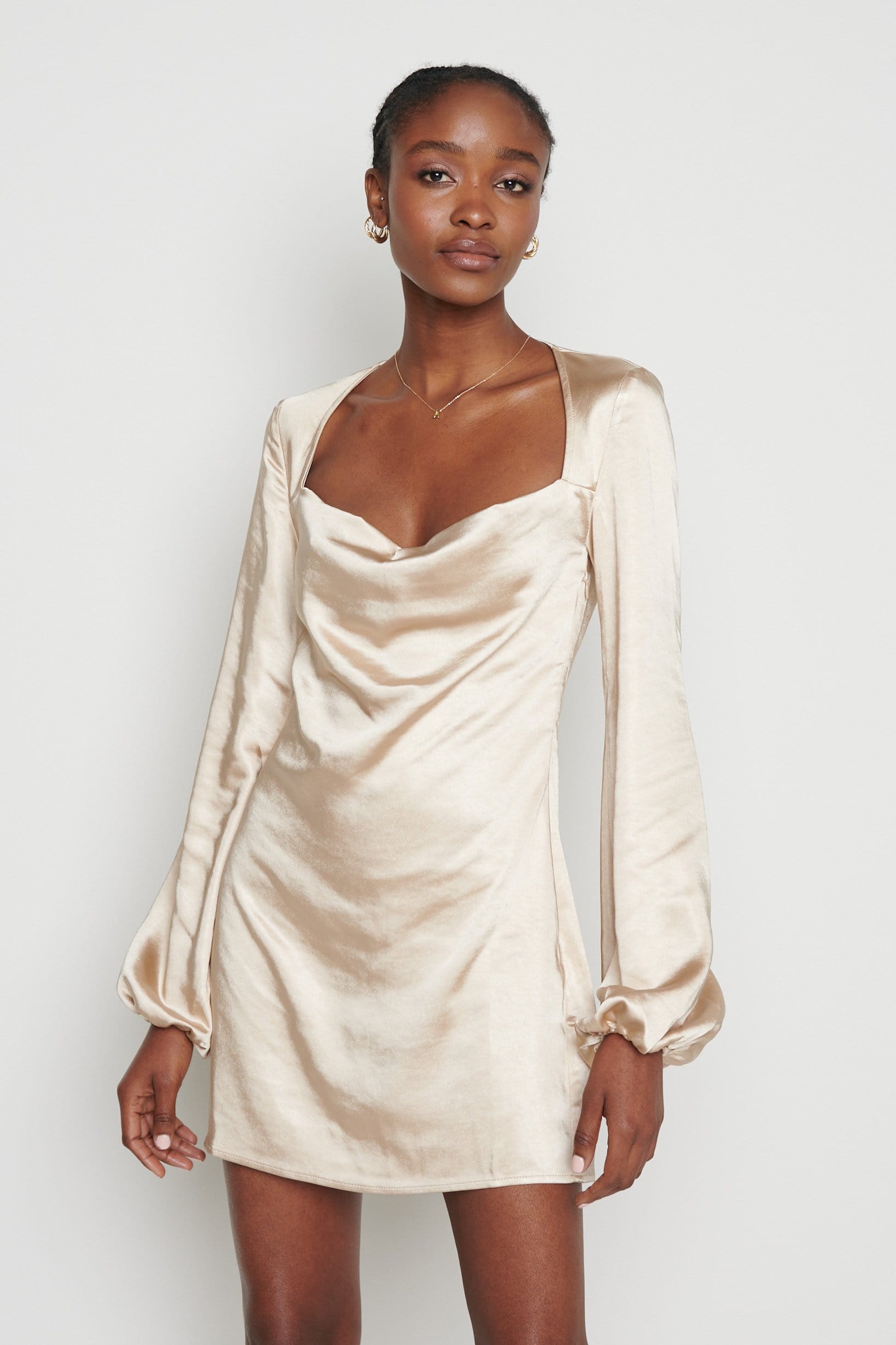 Romilly Cowl Neck Pleated Midaxi Dress in Ivory