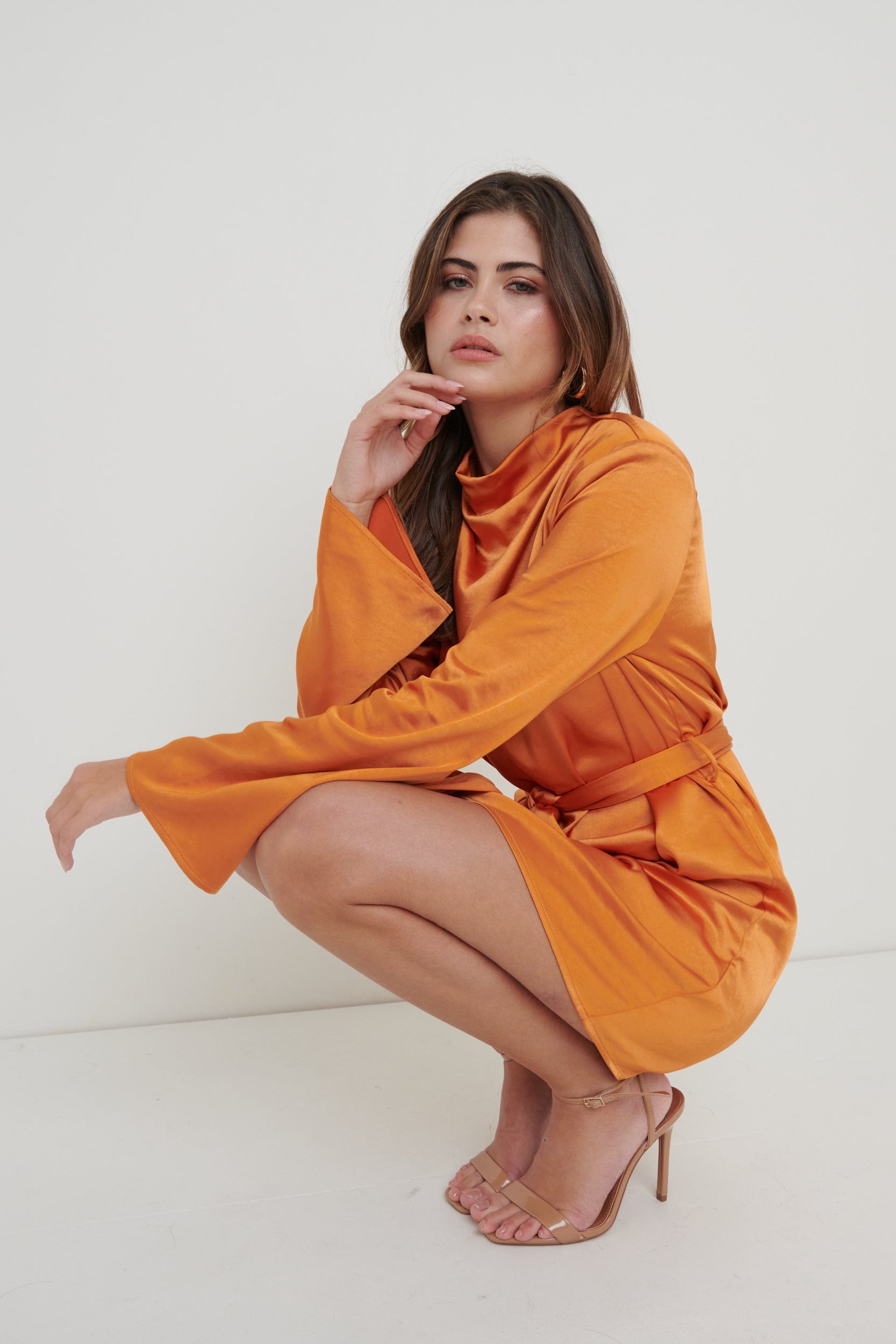 Jayda Cowl Neck Dress - Orange, XS