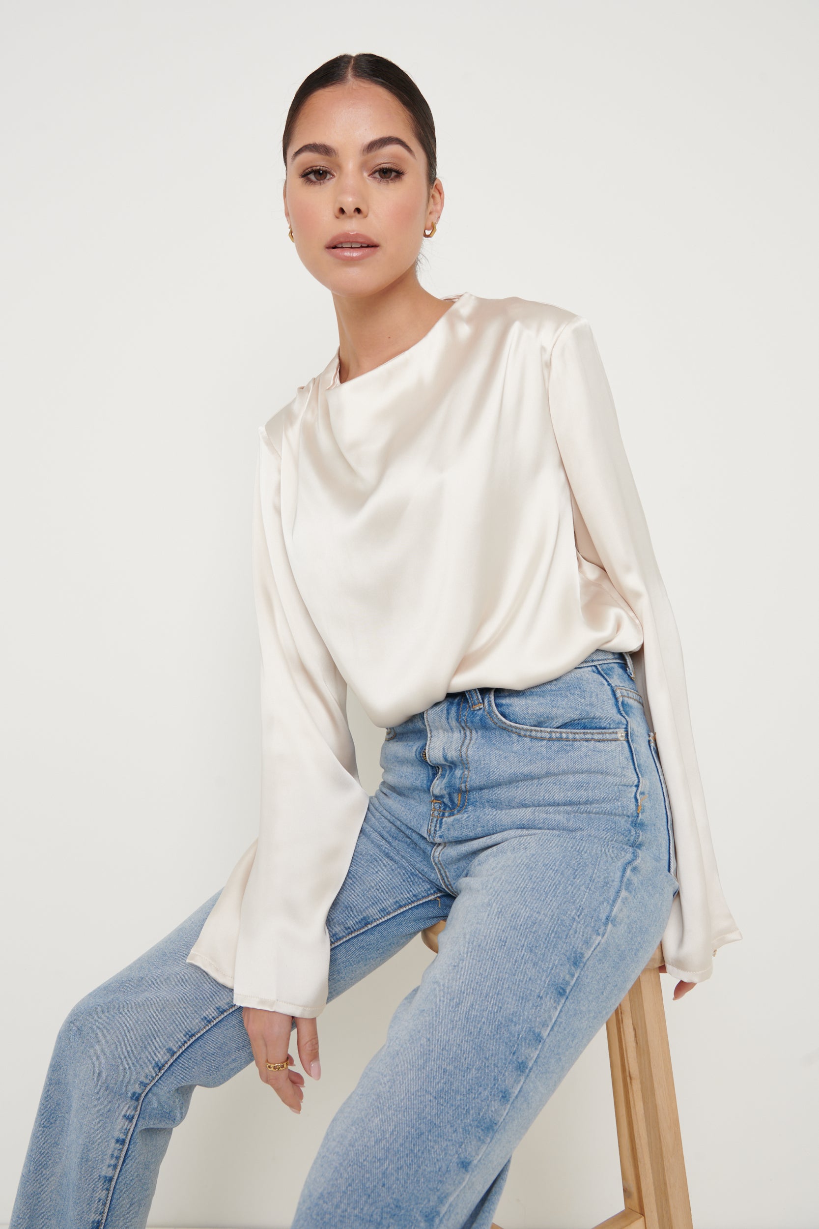 Jayda Recycled Cowl Neck Blouse - Oyster, L