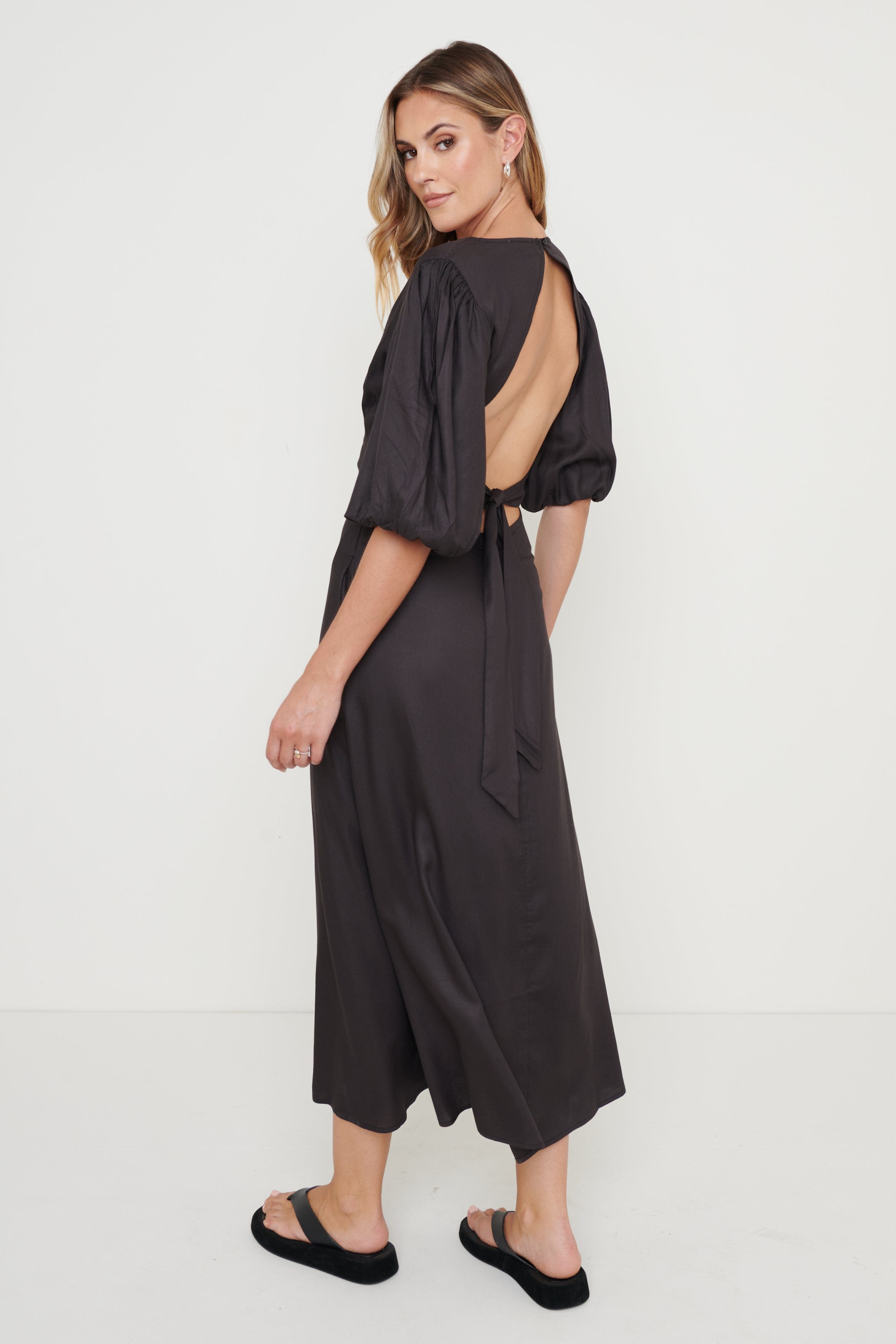 Jeanelle Puff Sleeve Backless Dress - Black, 8
