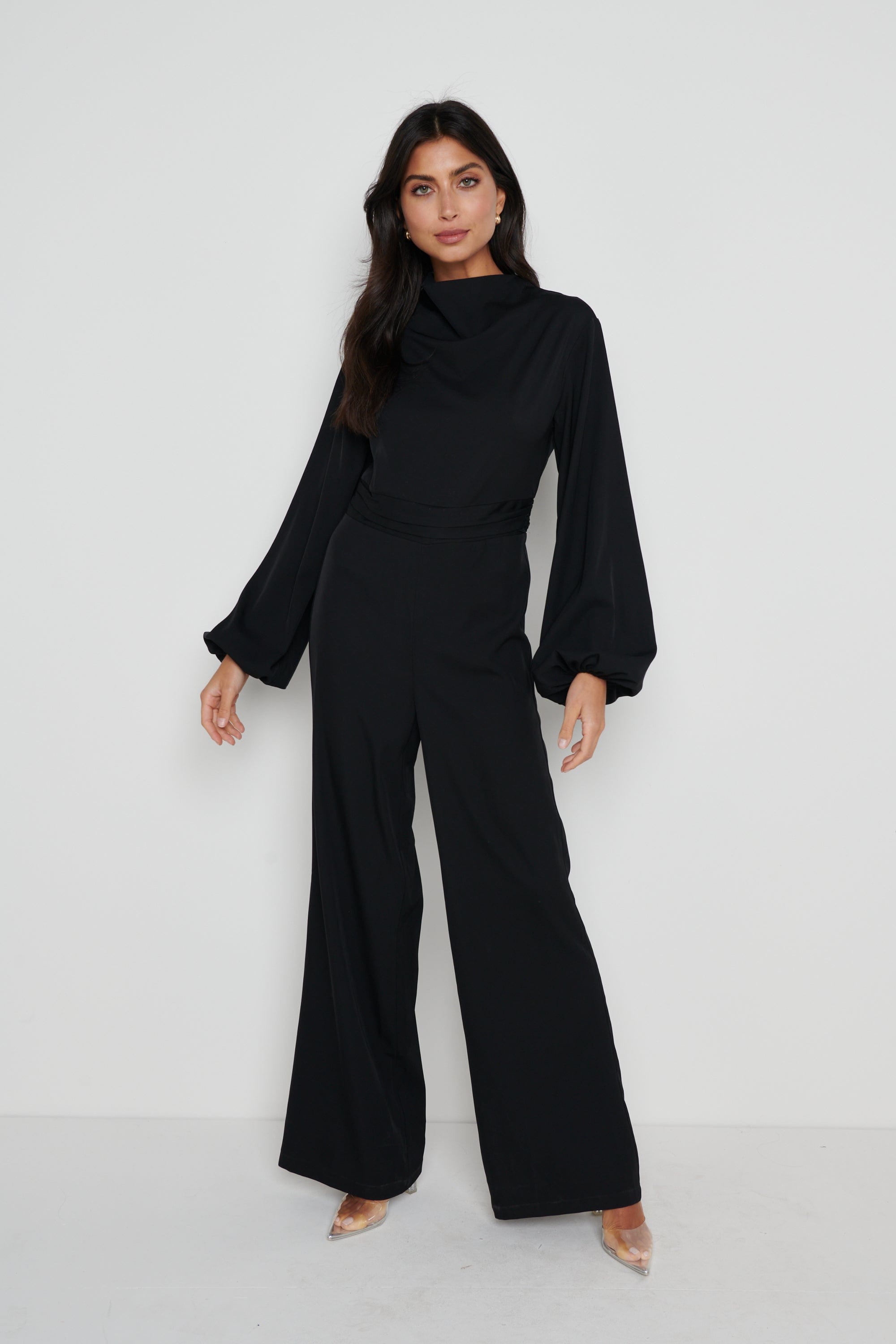 Jemima Balloon Sleeve Jumpsuit - Black, 12