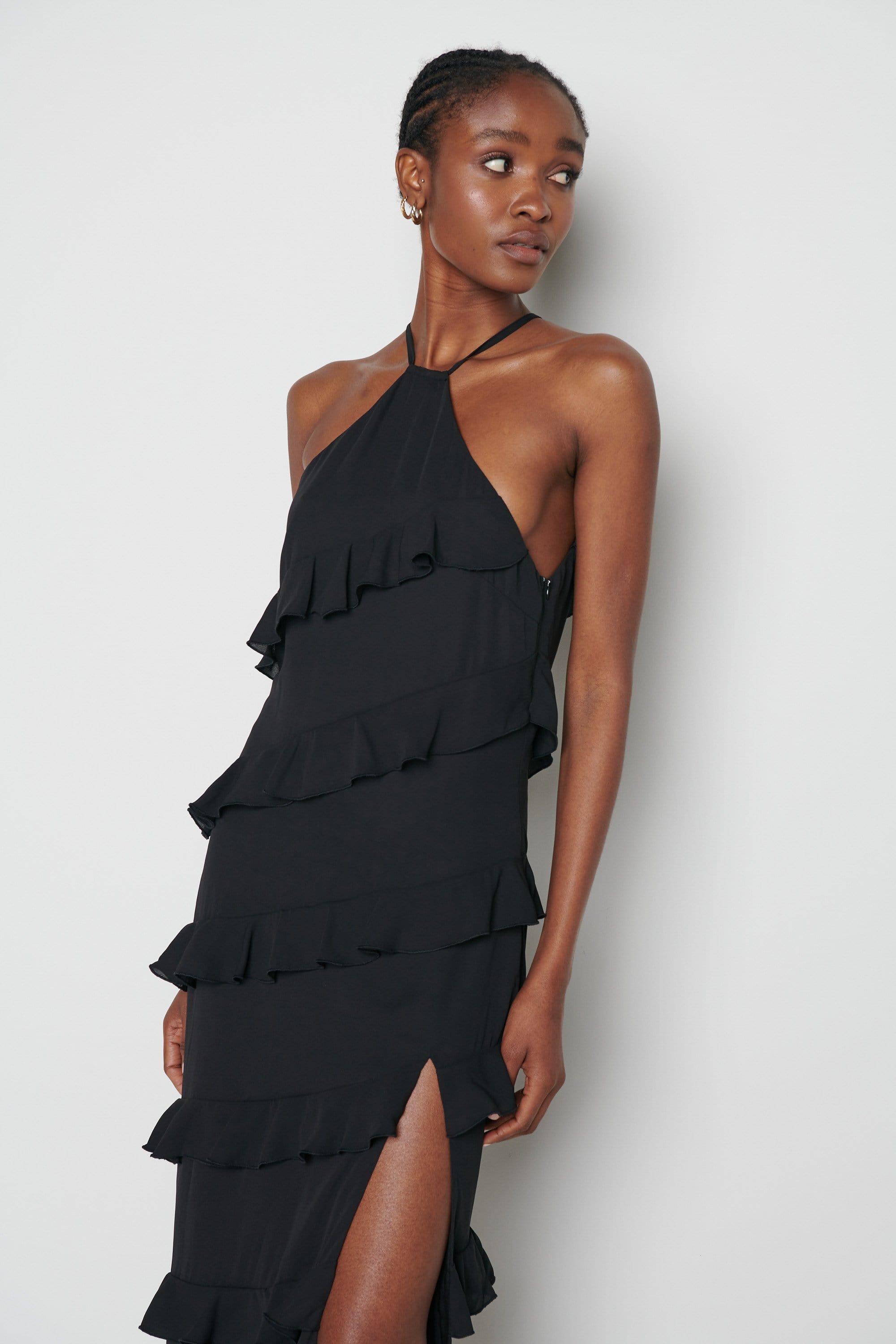 Katy Ruffle Midaxi Dress - Black, 10