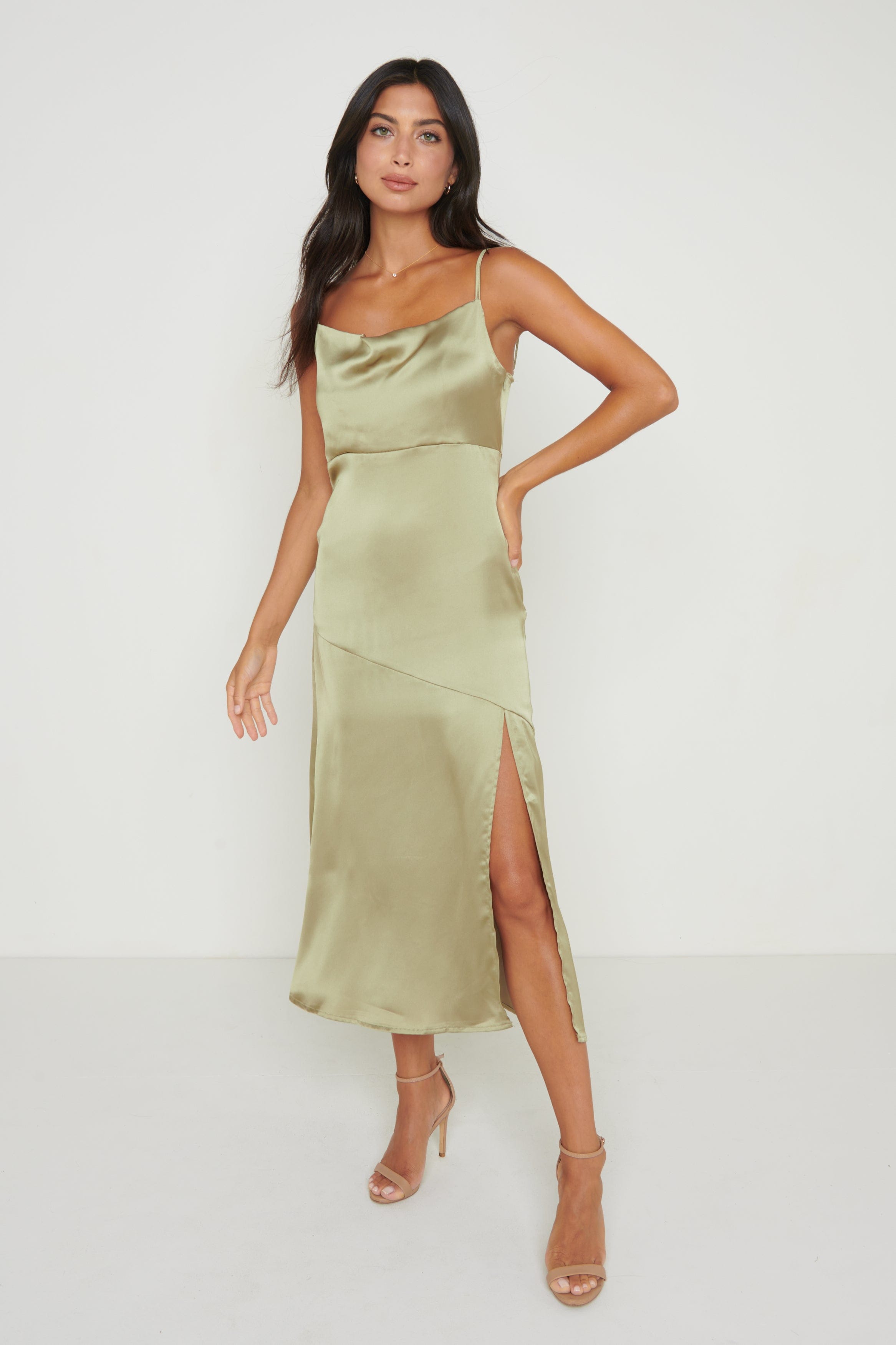 Keisha Asymmetric Midaxi Dress - Pale Olive Grey, 6