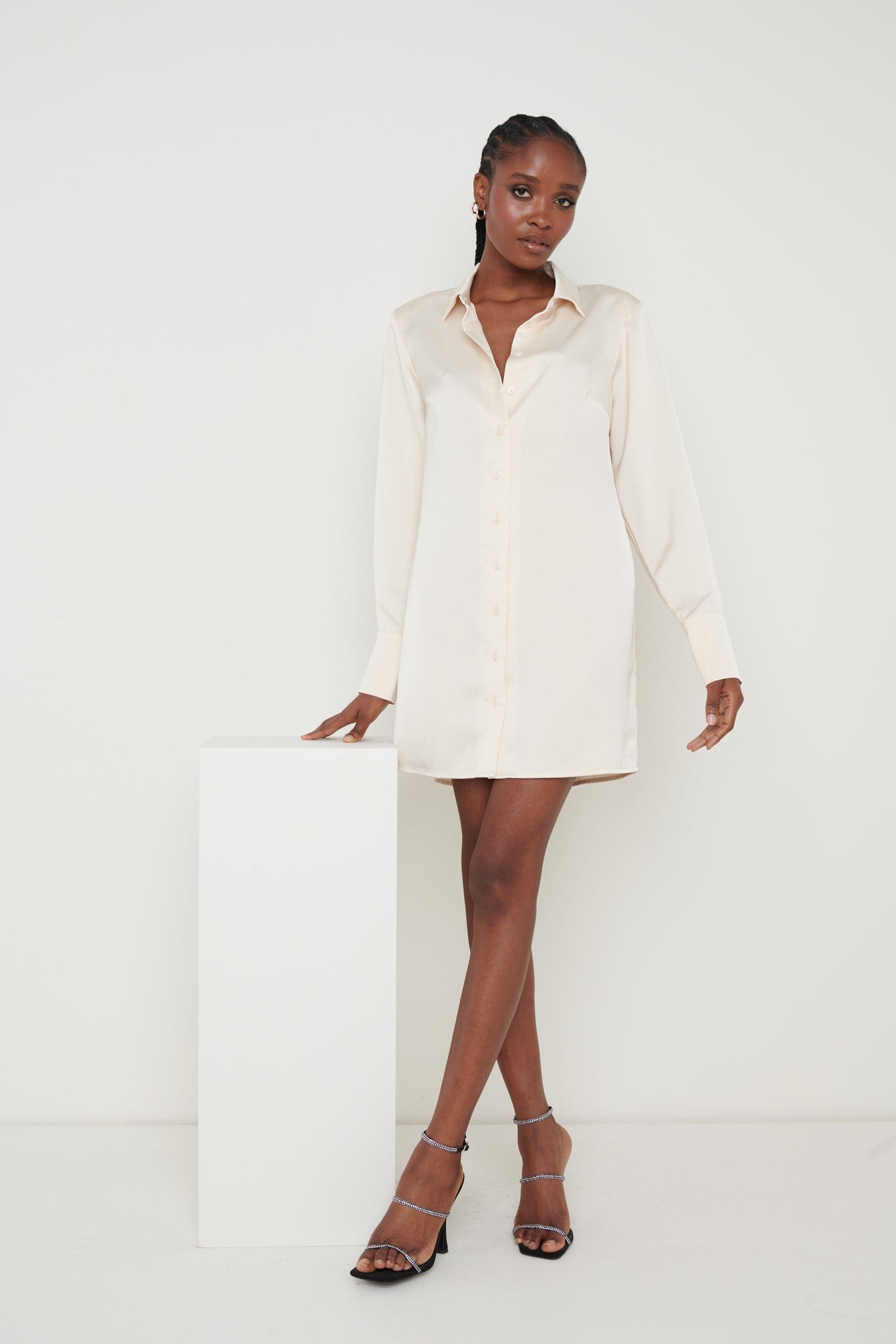 Kenzie Oversized Recycled Satin Shirt Dress - Oyster, 8