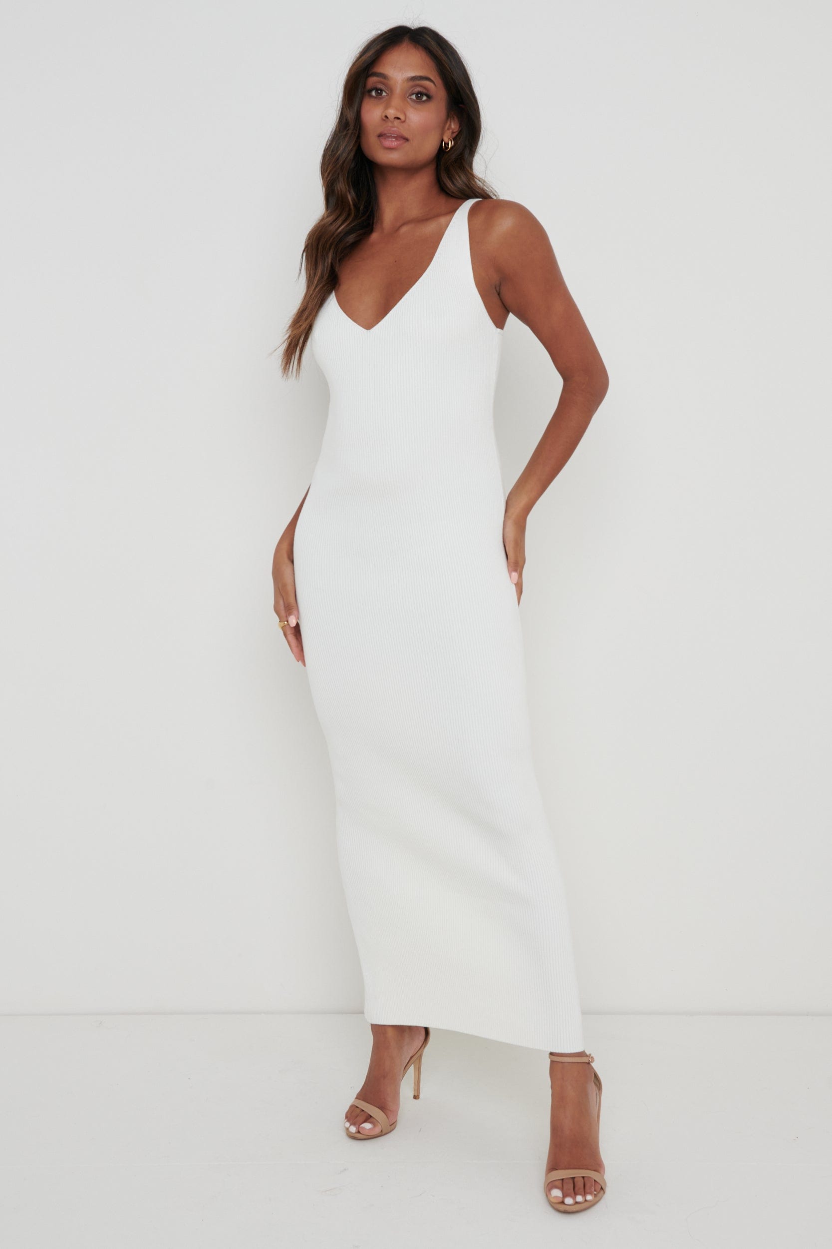 Lara Ribbed Midaxi Dress - Cream, XS / CREAM